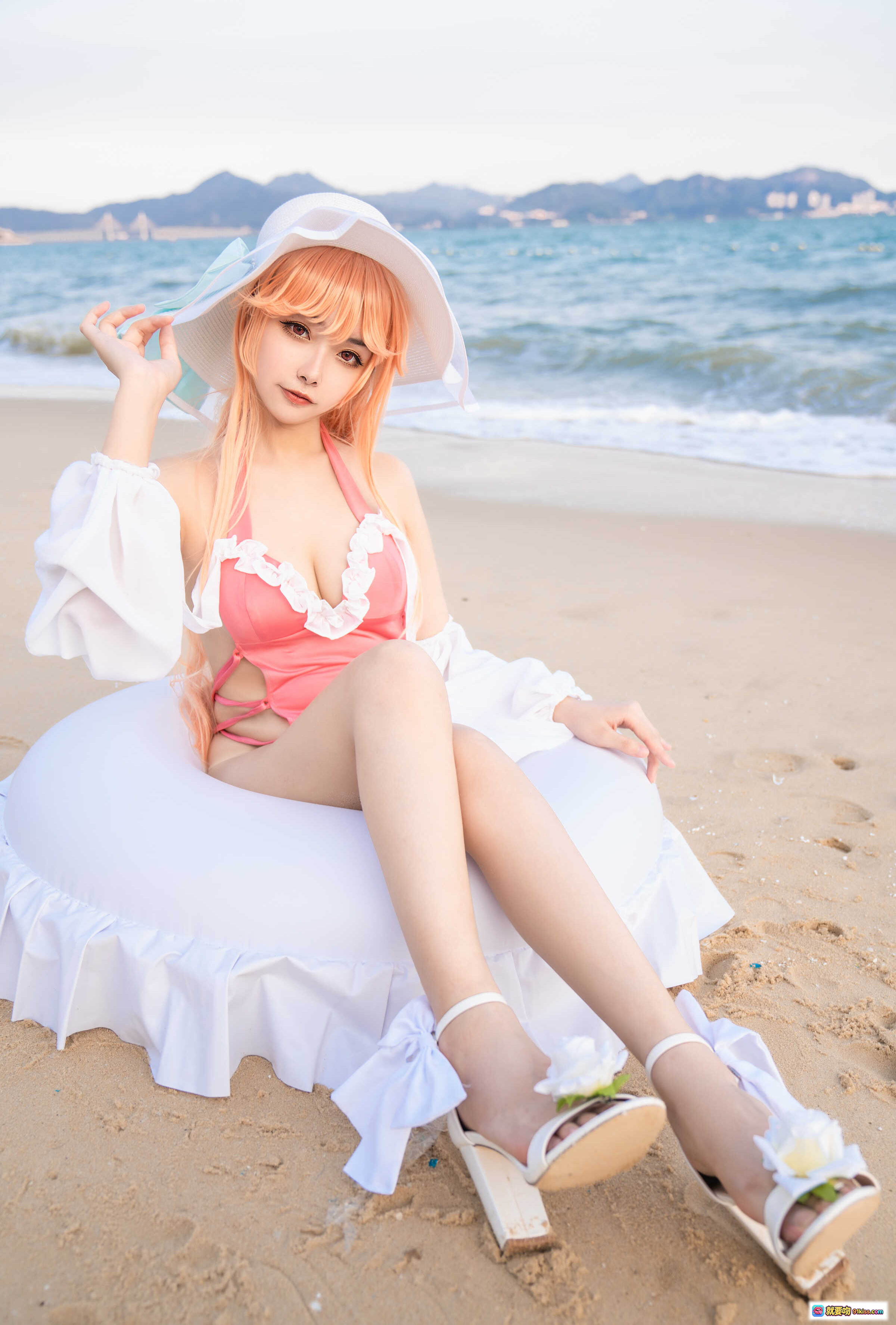 图片[4] - Momoko葵葵黎塞留cosplay海滩写真｜粉色泳衣白帽少女｜20P高清图集 - 就要吻