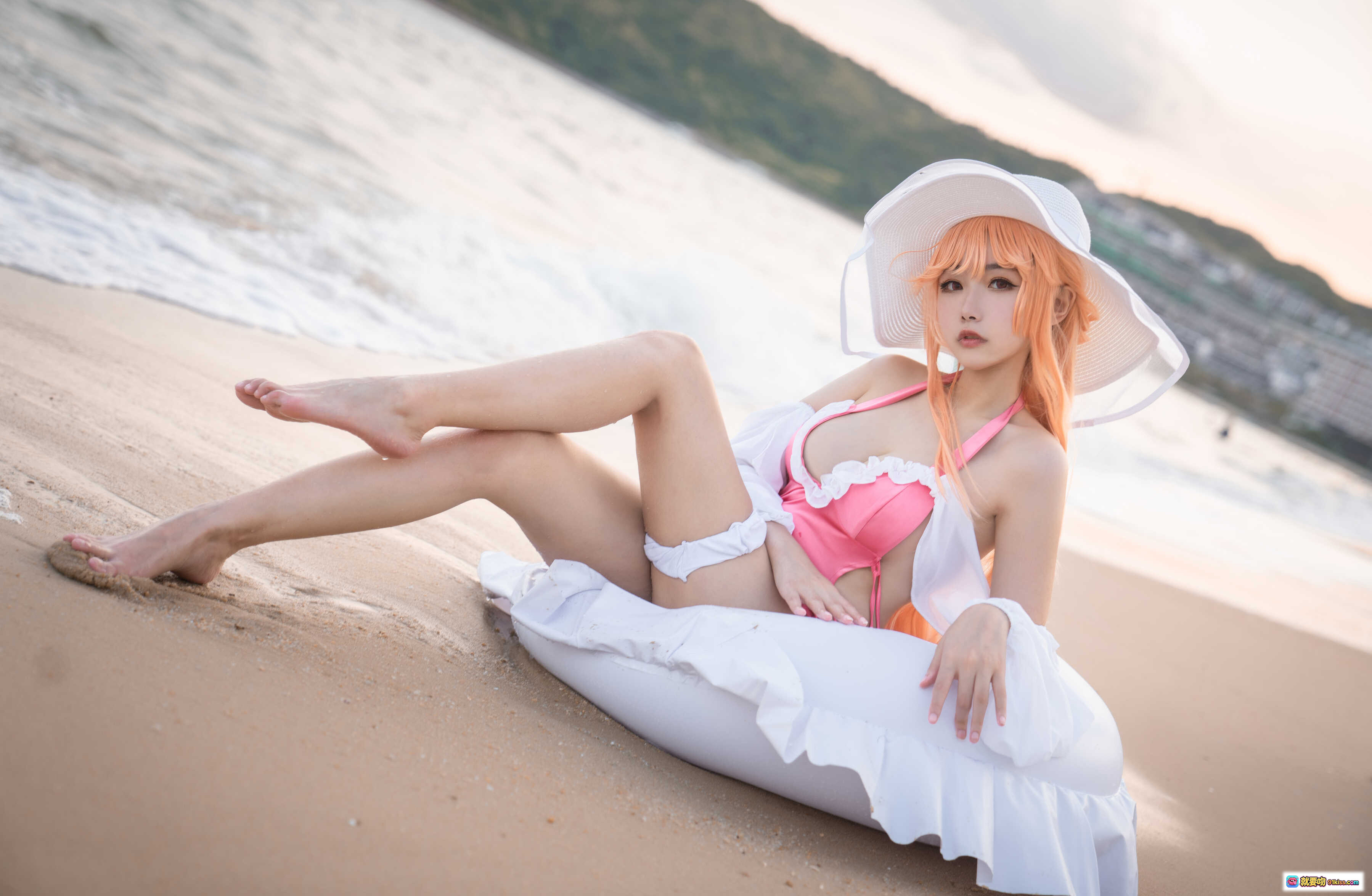 图片[9] - Momoko葵葵黎塞留cosplay海滩写真｜粉色泳衣白帽少女｜20P高清图集 - 就要吻