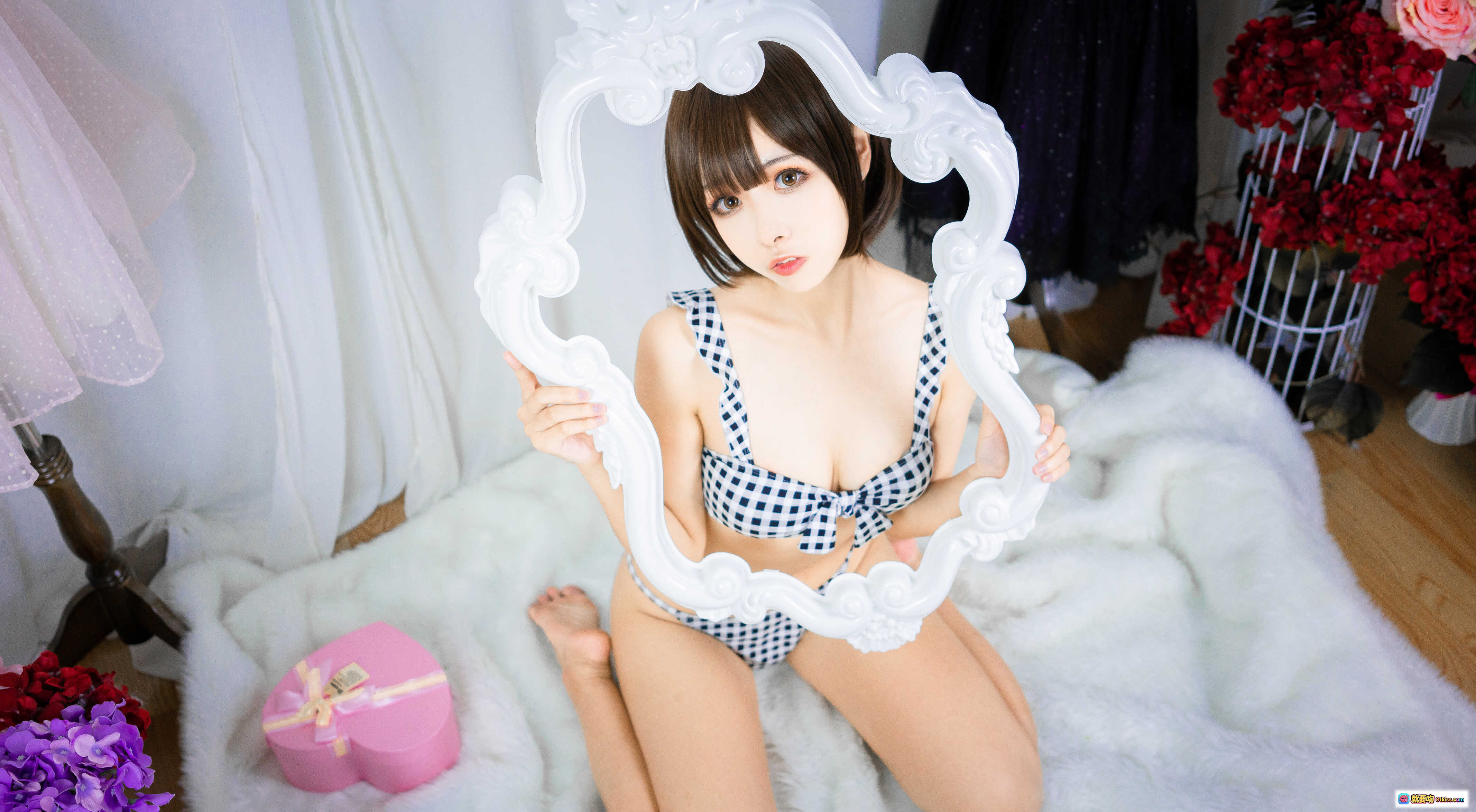 图片[4] - Momoko葵葵 NO.002 空音 20P 格纹比基尼写真 樱花背景少女风 清新甜美性感私房照 - 就要吻