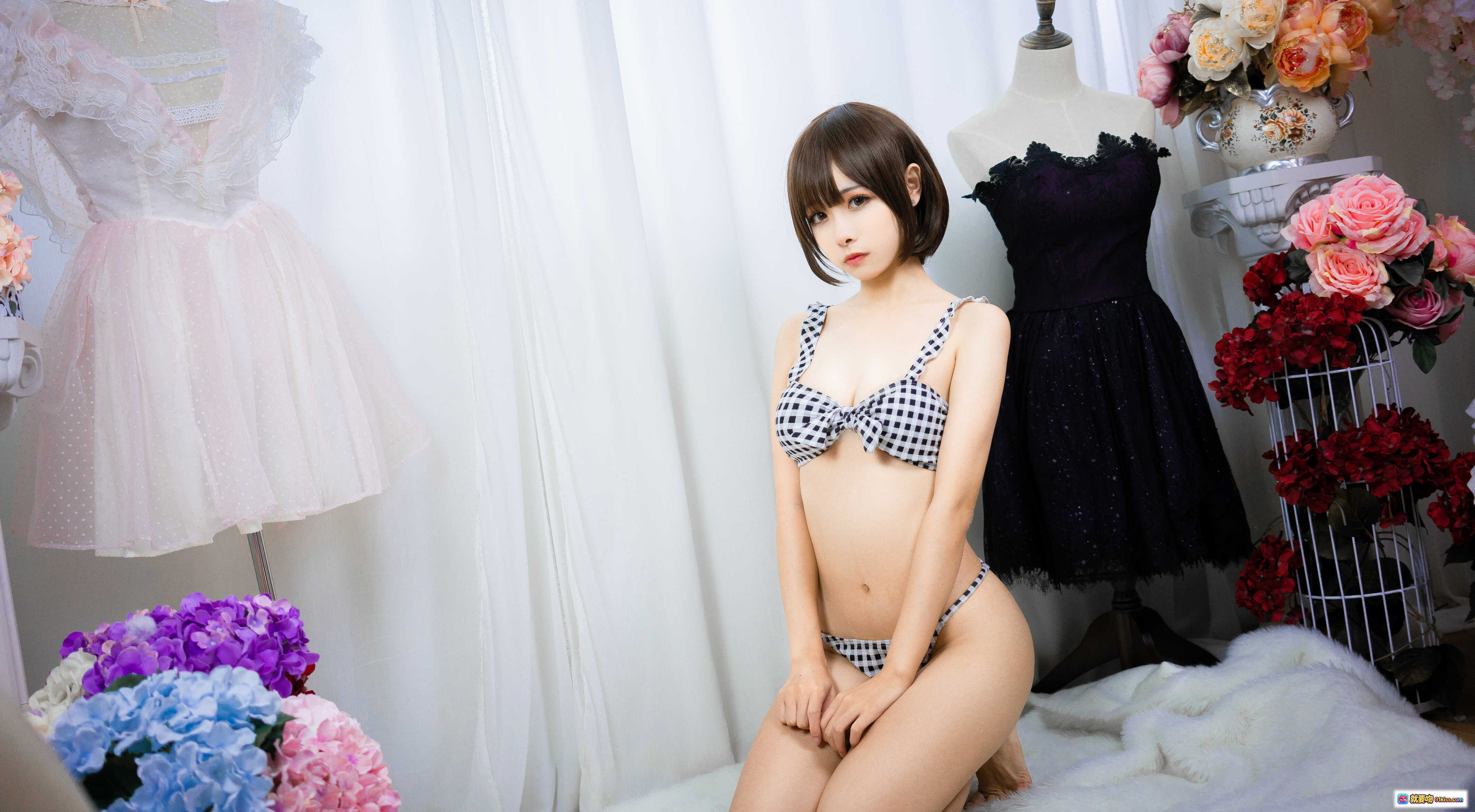 图片[9] - Momoko葵葵 NO.002 空音 20P 格纹比基尼写真 樱花背景少女风 清新甜美性感私房照 - 就要吻