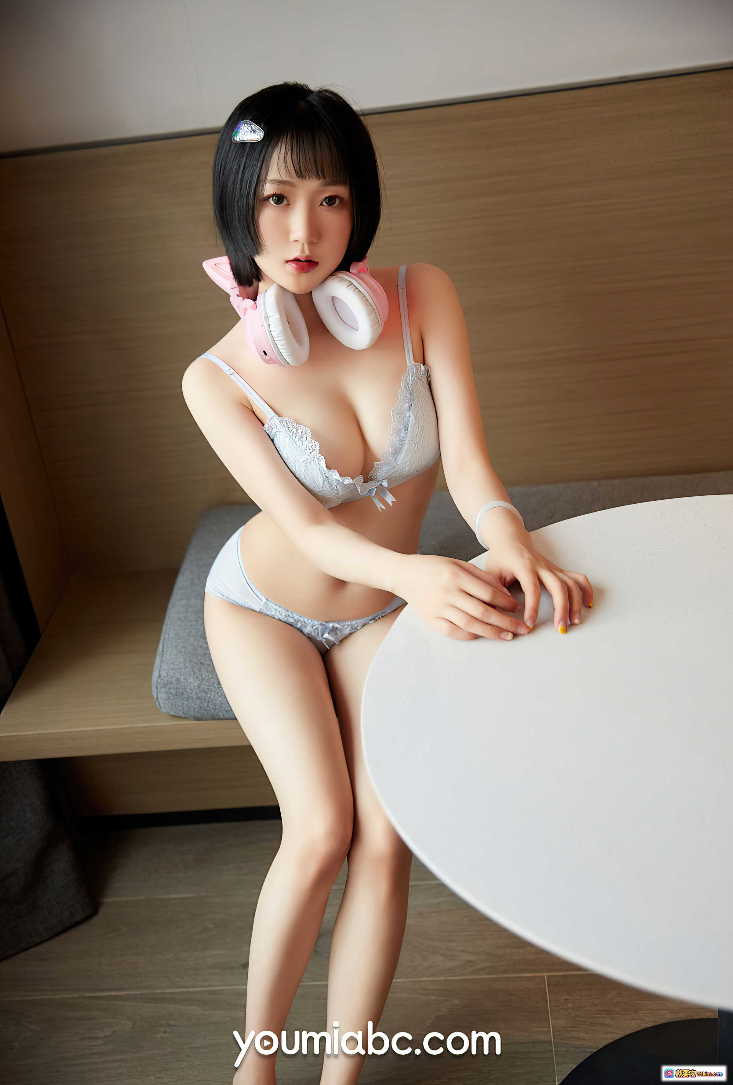 图片[8] - 龙女宝宝AI女友写真｜粉色猫耳耳机+白色蕾丝内衣｜YouMi尤蜜2021.07.16性感私房照 - 就要吻