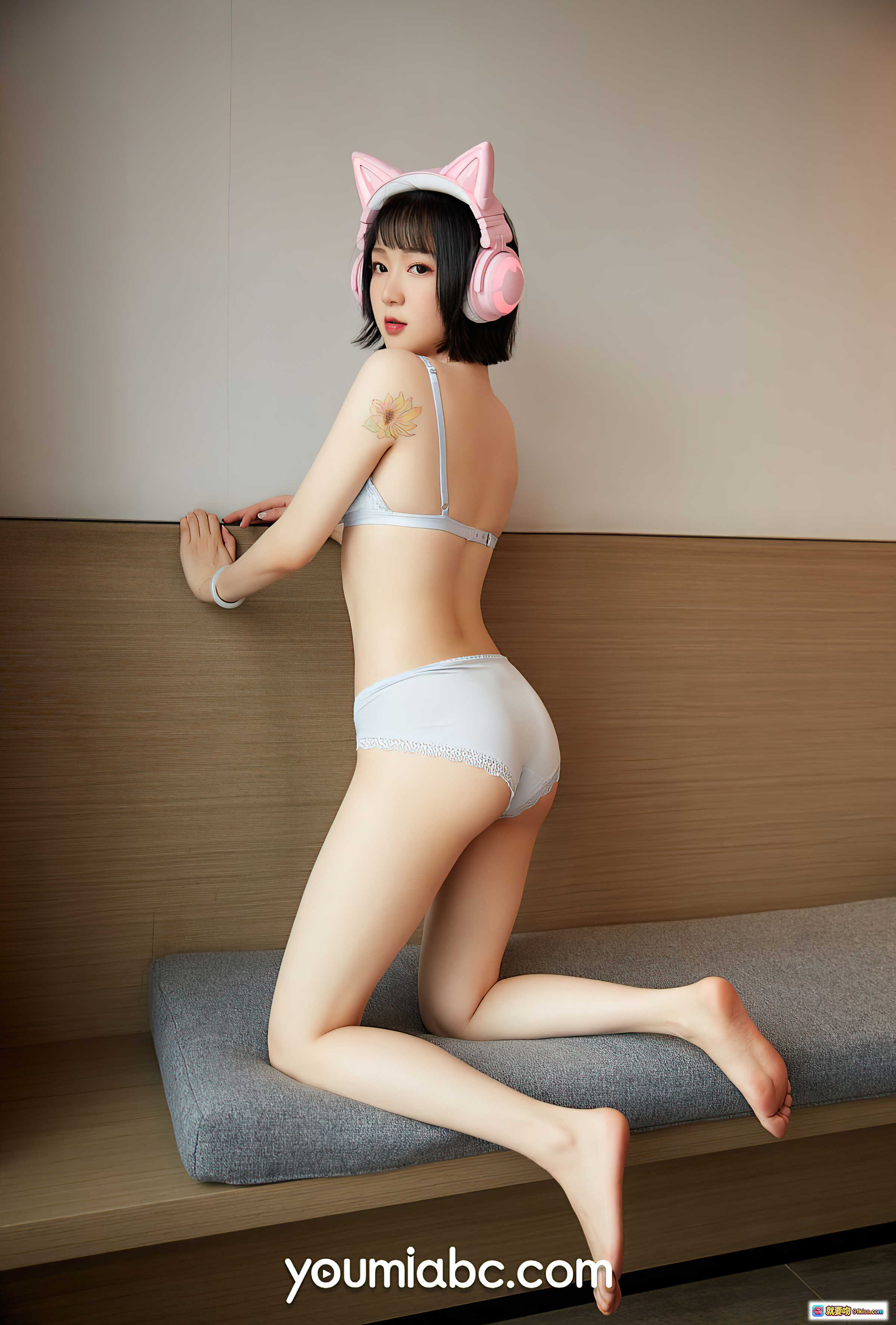 图片[2] - 龙女宝宝AI女友写真｜粉色猫耳耳机+白色蕾丝内衣｜YouMi尤蜜2021.07.16性感私房照 - 就要吻