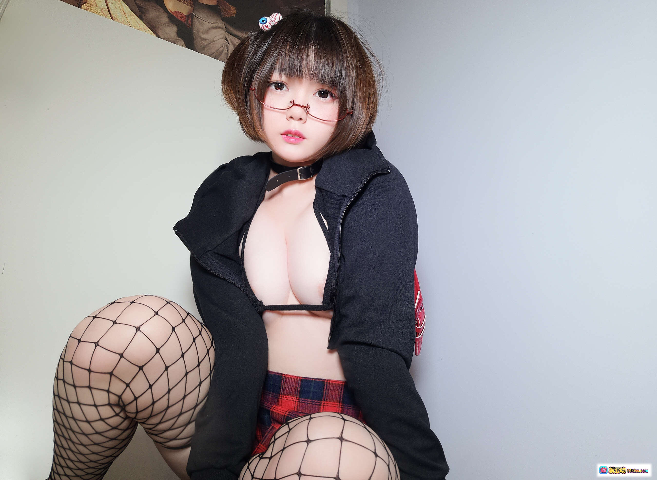 图片[3] - きょう肉肉 自撮り 大合集 | チェックスカート フィッシュネット ブーツ セクシー ハイレグ 背中開き お尻強調 - 就要吻