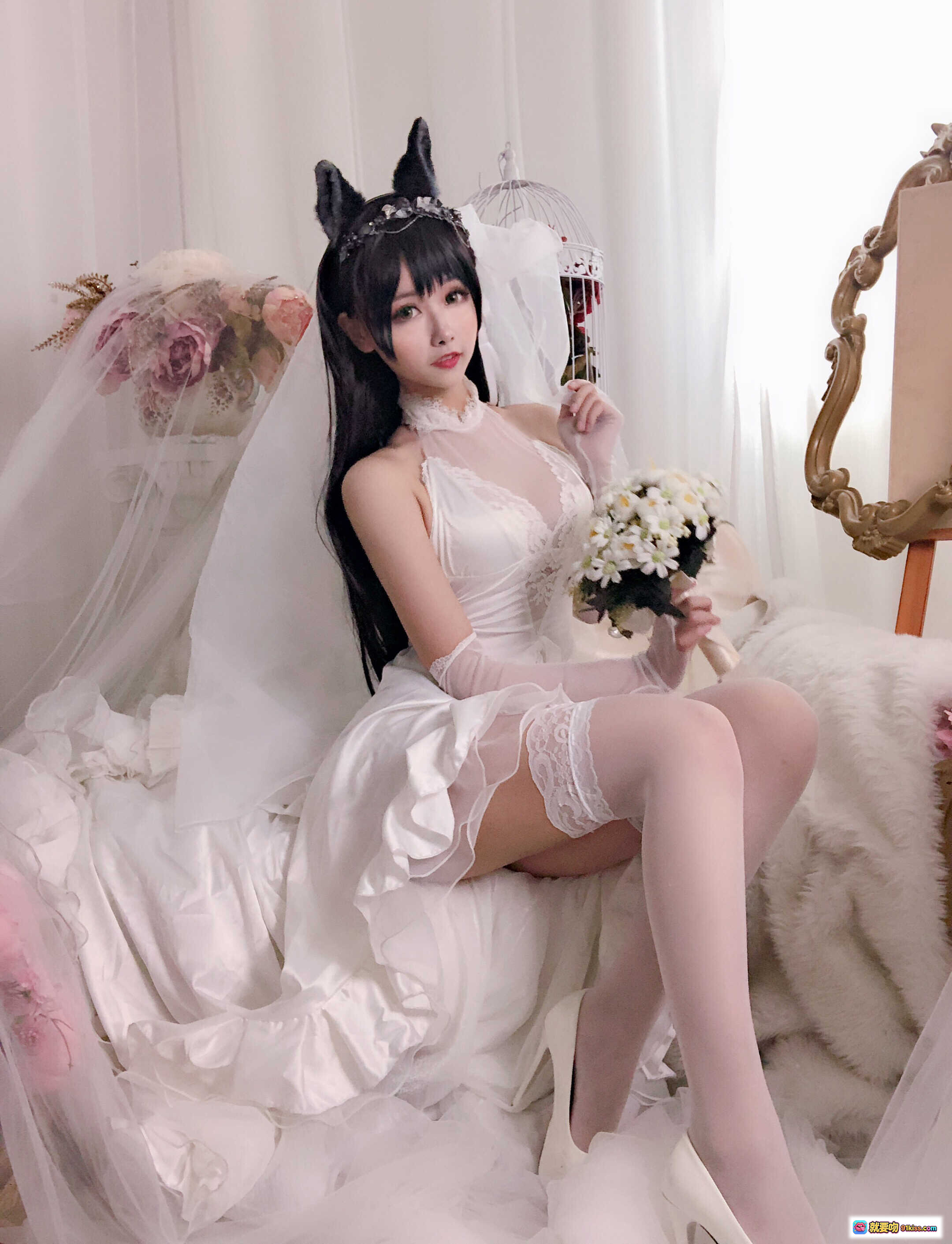 图片[3] - Momoko葵葵 NO.004 爱宕 白色蕾丝婚纱造型 黑发绿瞳 精致头饰 甜美性感写真 26P - 就要吻