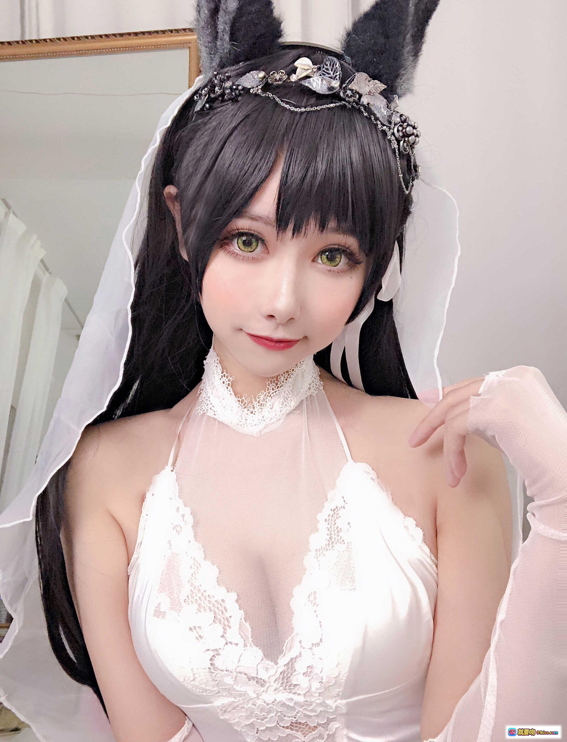 图片[7] - Momoko葵葵 NO.004 爱宕 白色蕾丝婚纱造型 黑发绿瞳 精致头饰 甜美性感写真 26P - 就要吻