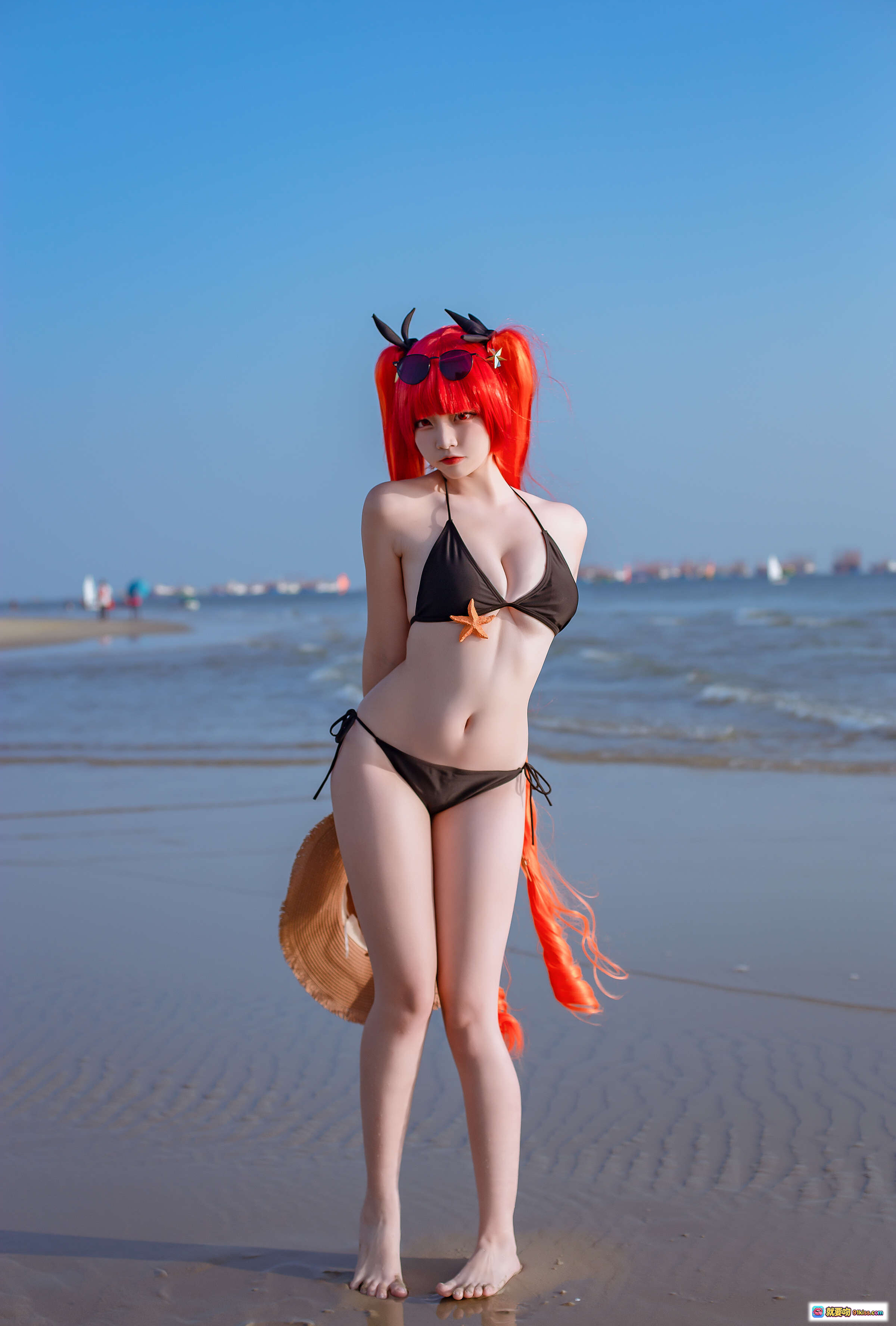 图片[4] - 二佐Nisa NO.113 碧蓝航线 火奴鲁鲁泳装cosplay 海滩写真 红发比基尼 草帽星形装饰 沙滩海景日系动漫角色扮演 - 就要吻