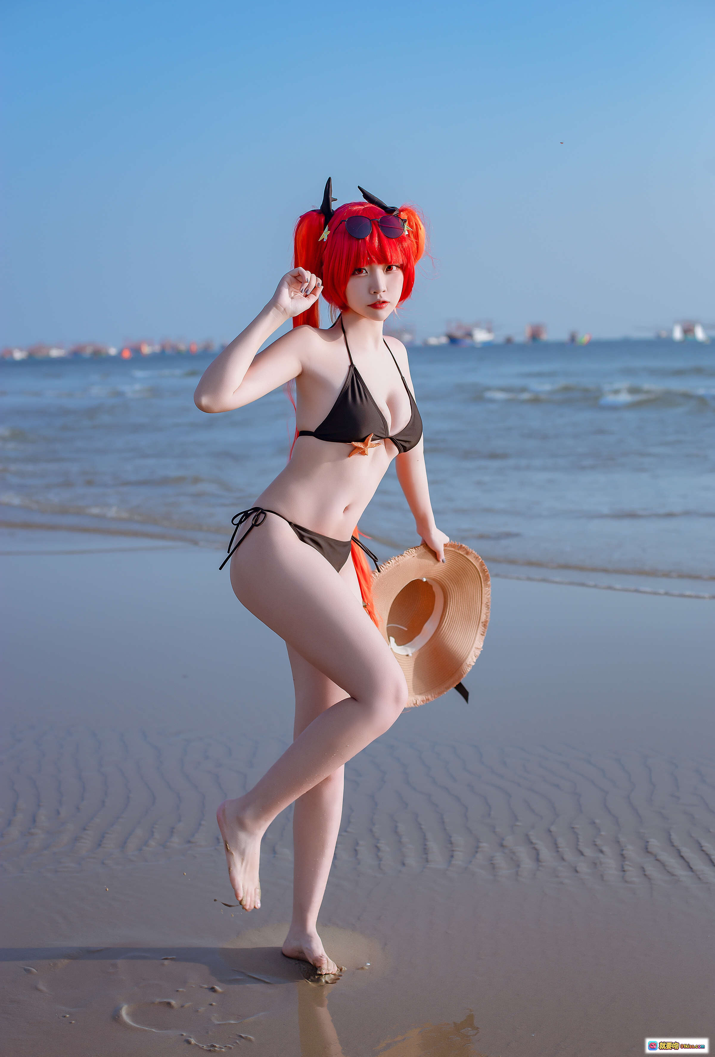 图片[3] - 二佐Nisa NO.113 碧蓝航线 火奴鲁鲁泳装cosplay 海滩写真 红发比基尼 草帽星形装饰 沙滩海景日系动漫角色扮演 - 就要吻