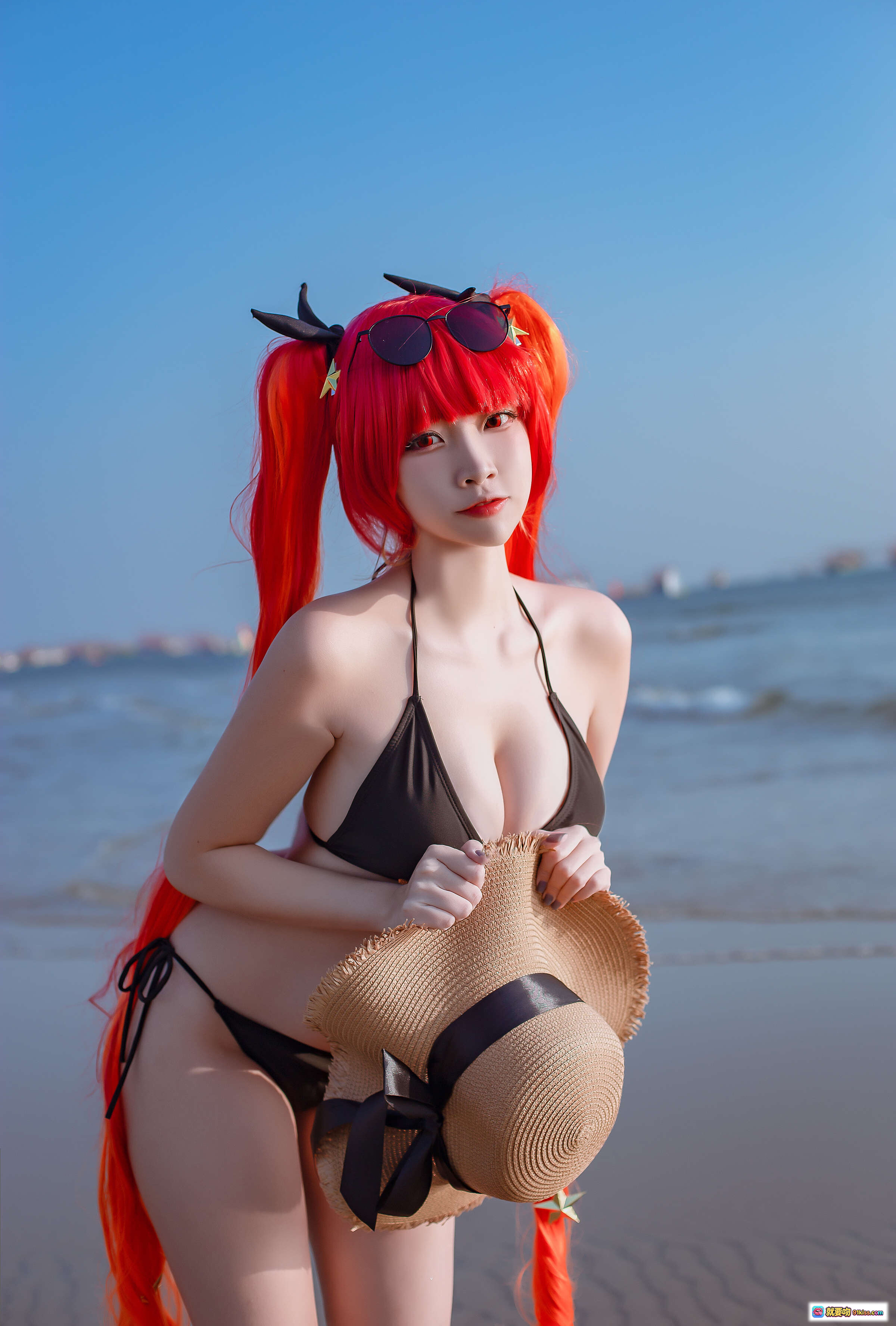 图片[8] - 二佐Nisa NO.113 碧蓝航线 火奴鲁鲁泳装cosplay 海滩写真 红发比基尼 草帽星形装饰 沙滩海景日系动漫角色扮演 - 就要吻