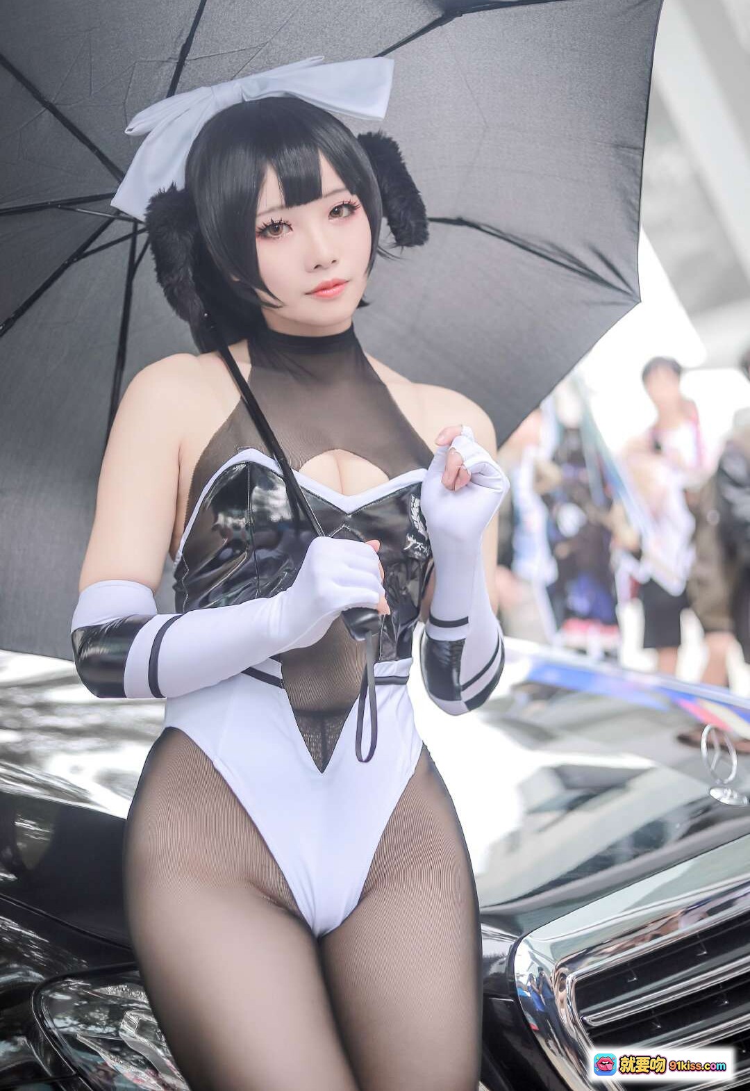 图片[7] - 墨玉-M NO.003 高雄赛车 Cosplay 美女镜前自拍 黑白制服 白蝴蝶结 长手套 黑丝高跟 34P写真 - 就要吻