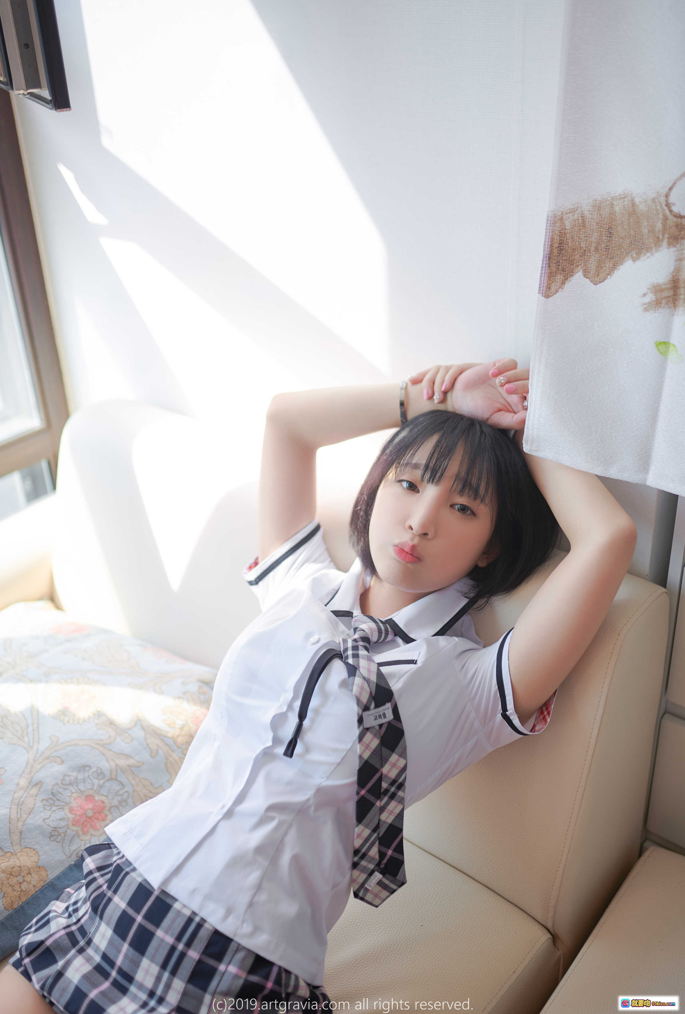 图片[9] - 姜仁卿 NO.057 | ARTGRAVIA VOL.105 47P | 白衬衫格子裙少女写真 | 清新甜美校园风 | 短发萌系私房照 - 就要吻