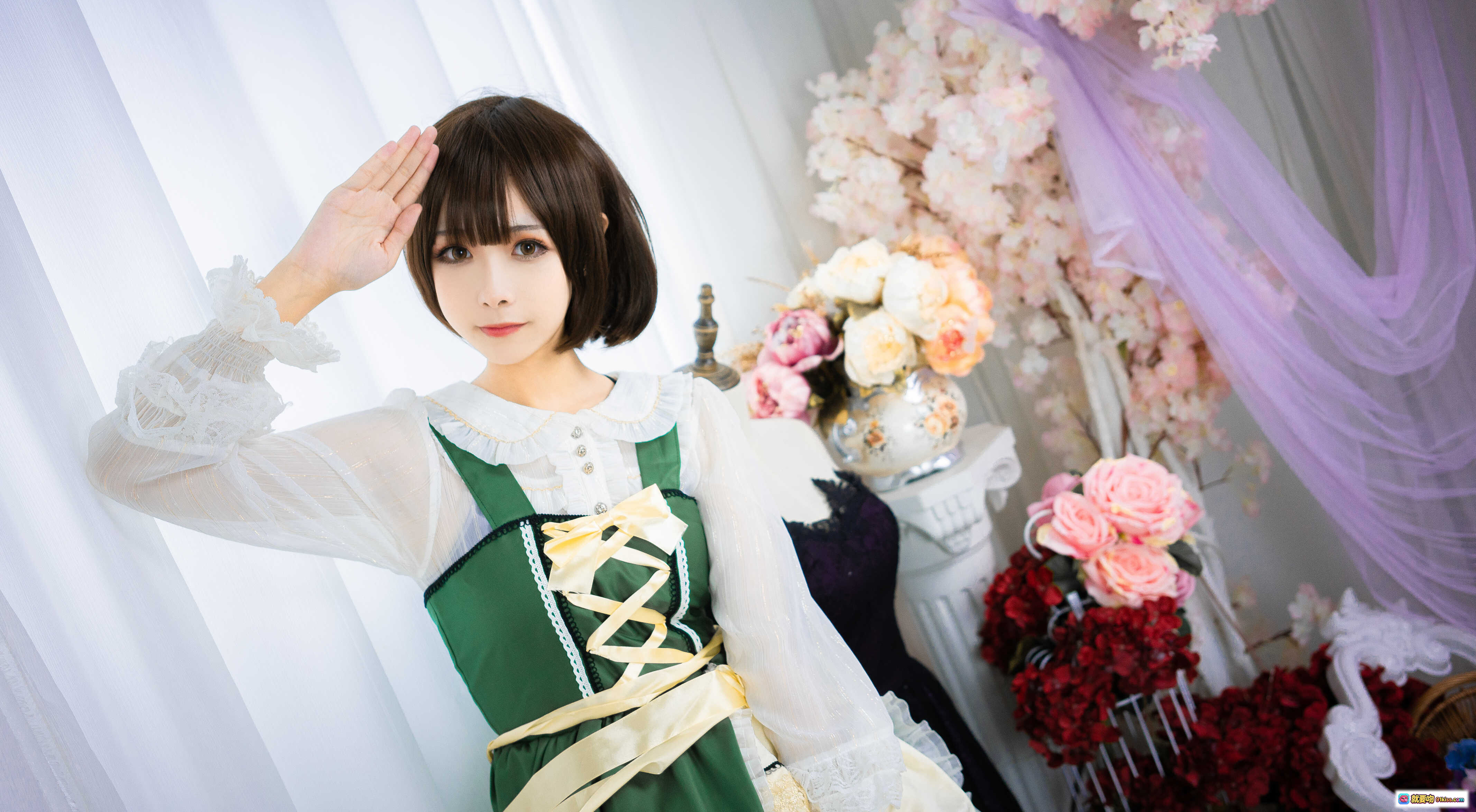 图片[7] - Momoko葵葵 NO.003 陆乃 绿白洛丽塔裙装 花篮鲜花 甜美少女写真 摄影棚布景 10P高清图集 - 就要吻