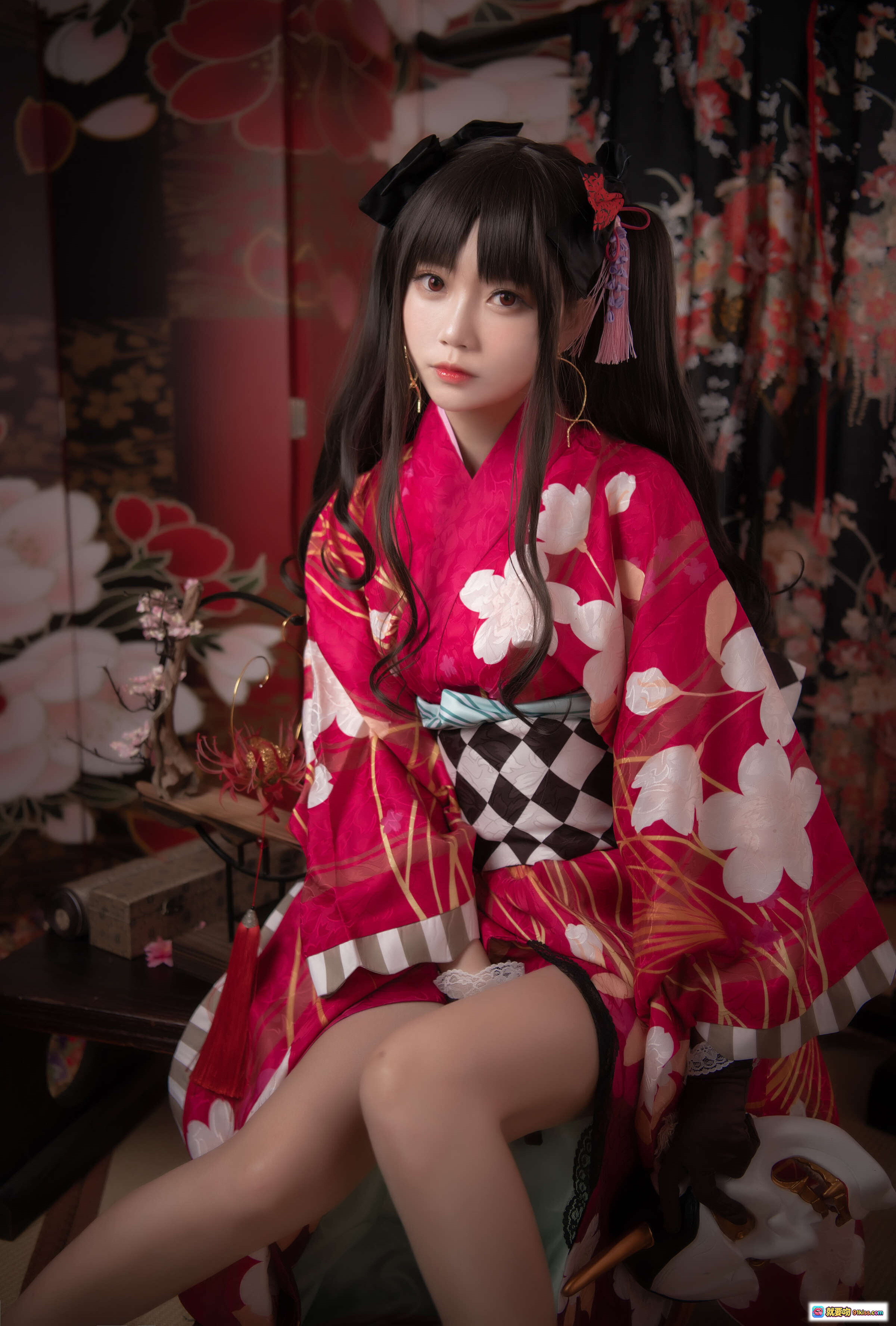 图片[10] - 大肉丸Amiee NO.006 伊斯塔凛和风写真 | 红色振袖和服 | 黑白棋盘格腰带 | 日式传统场景 | 美少女Cosplay | 高清摄影图集 - 就要吻