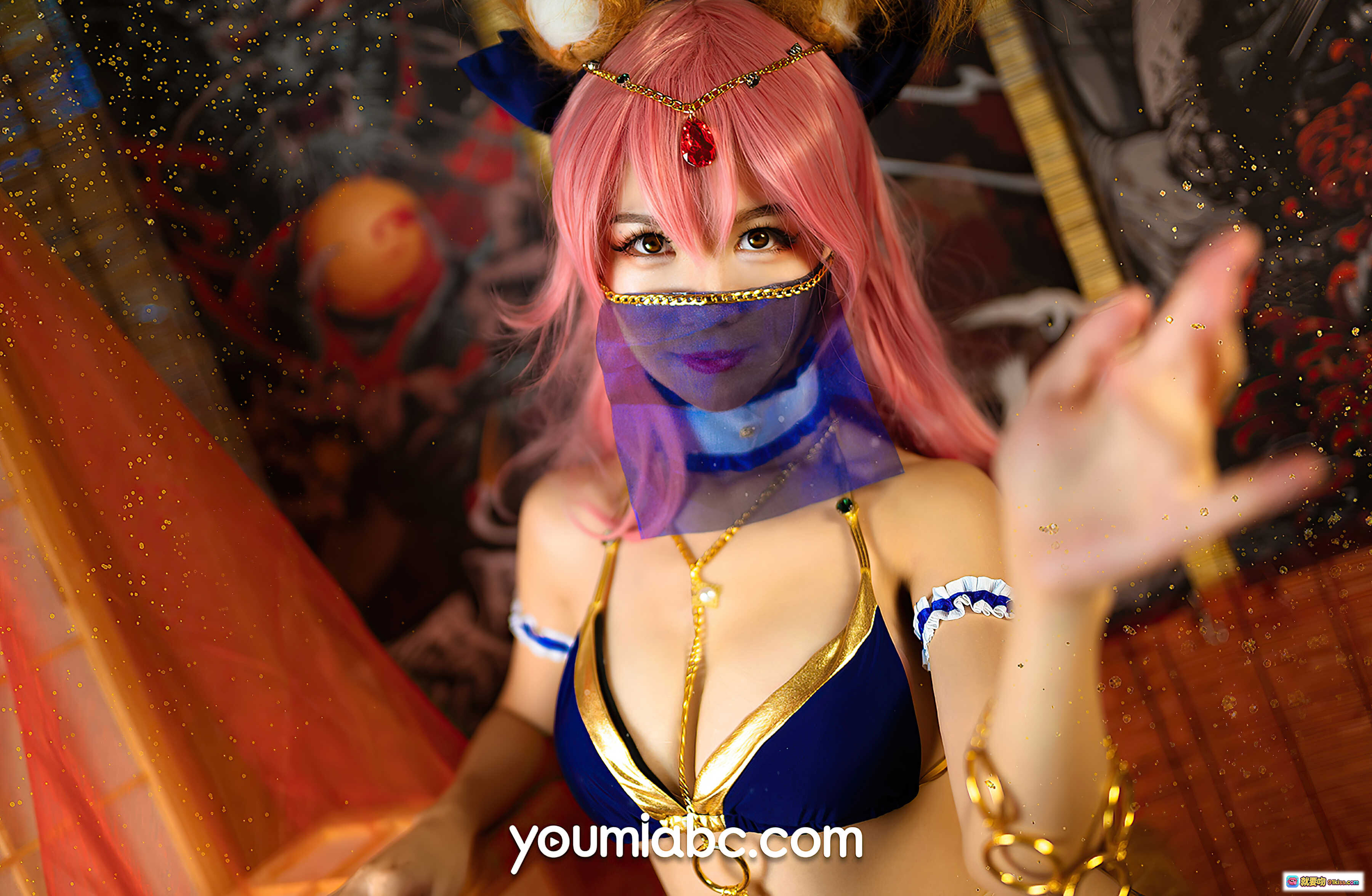 图片[4] - YouMi尤蜜舞娘玉藻前cos写真 2021.04.06 粉发猫耳性感比基尼 日式和风场景 17P高清图集 - 就要吻