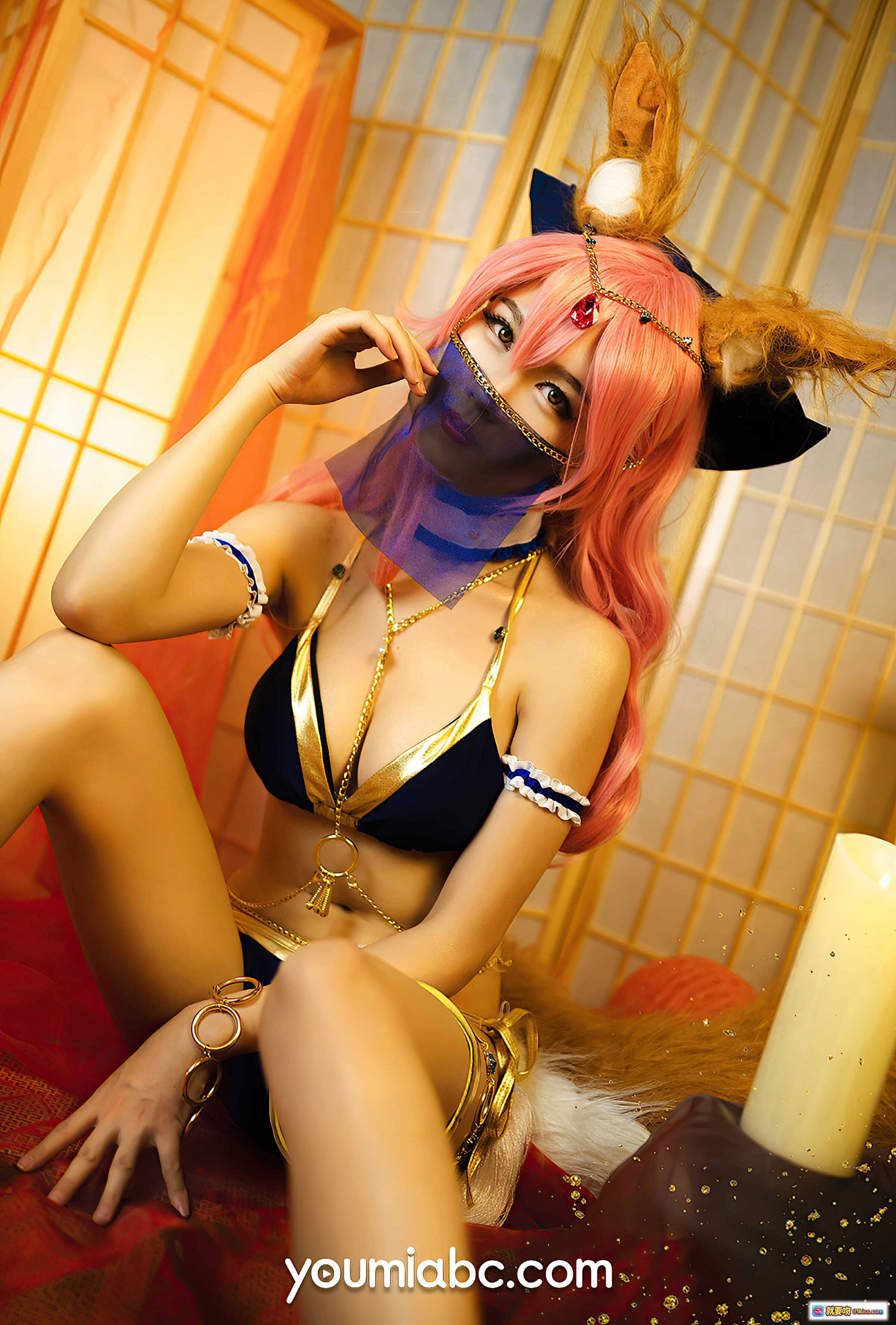 图片[8] - YouMi尤蜜舞娘玉藻前cos写真 2021.04.06 粉发猫耳性感比基尼 日式和风场景 17P高清图集 - 就要吻