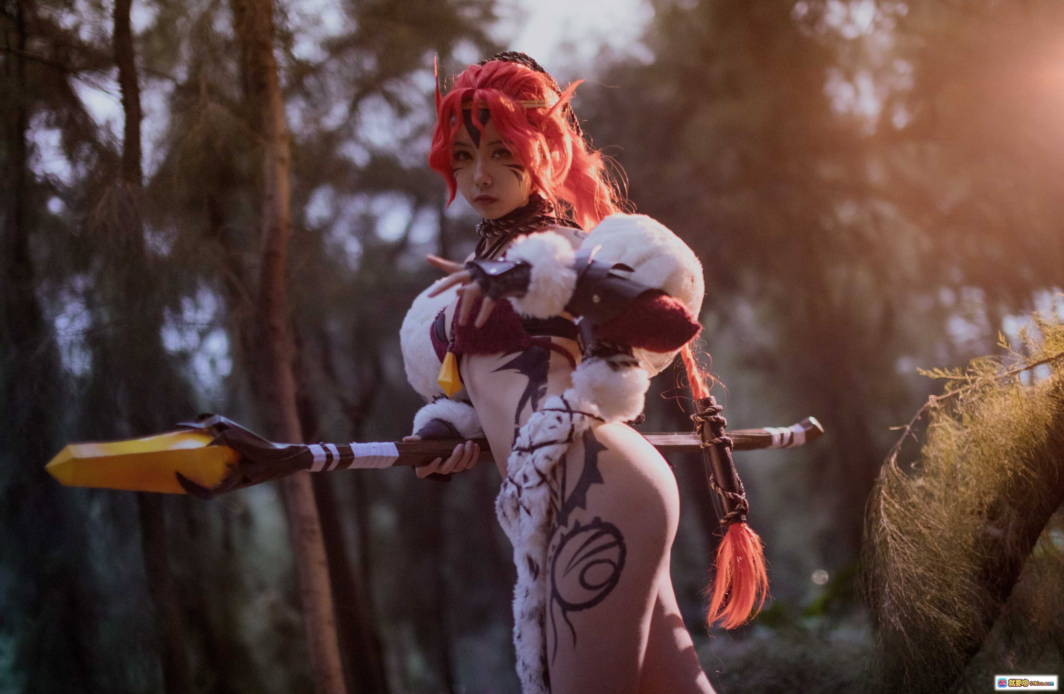 图片[3] - Momoko葵葵NO.007龙尼塔Cosplay写真｜红发兽耳少女｜毛绒战甲｜部落纹身｜森林光影美拍 - 就要吻