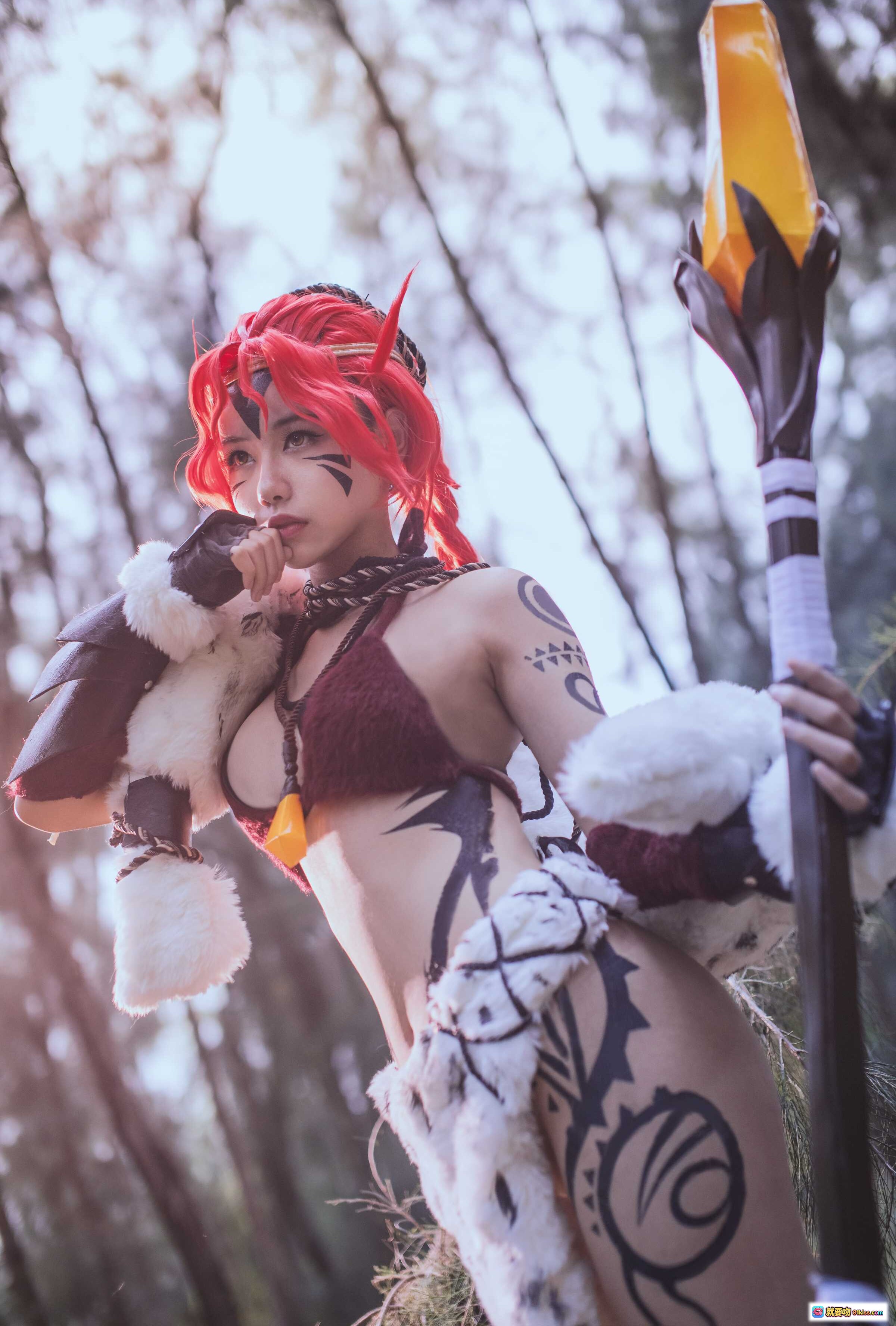 图片[6] - Momoko葵葵NO.007龙尼塔Cosplay写真｜红发兽耳少女｜毛绒战甲｜部落纹身｜森林光影美拍 - 就要吻