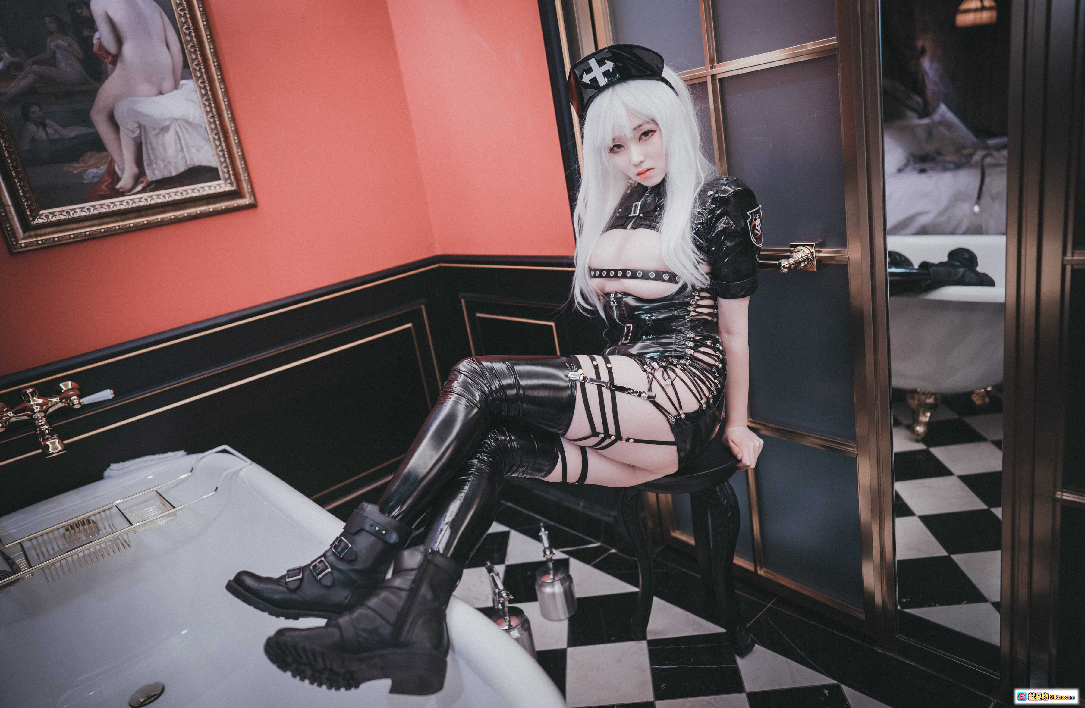 图片[9] - 姜仁卿 NO.034 ambi Poisonous Nurse 黑色皮质护士装 白发造型 长手套 高筒靴 金属扣饰 性感写真 71P - 就要吻