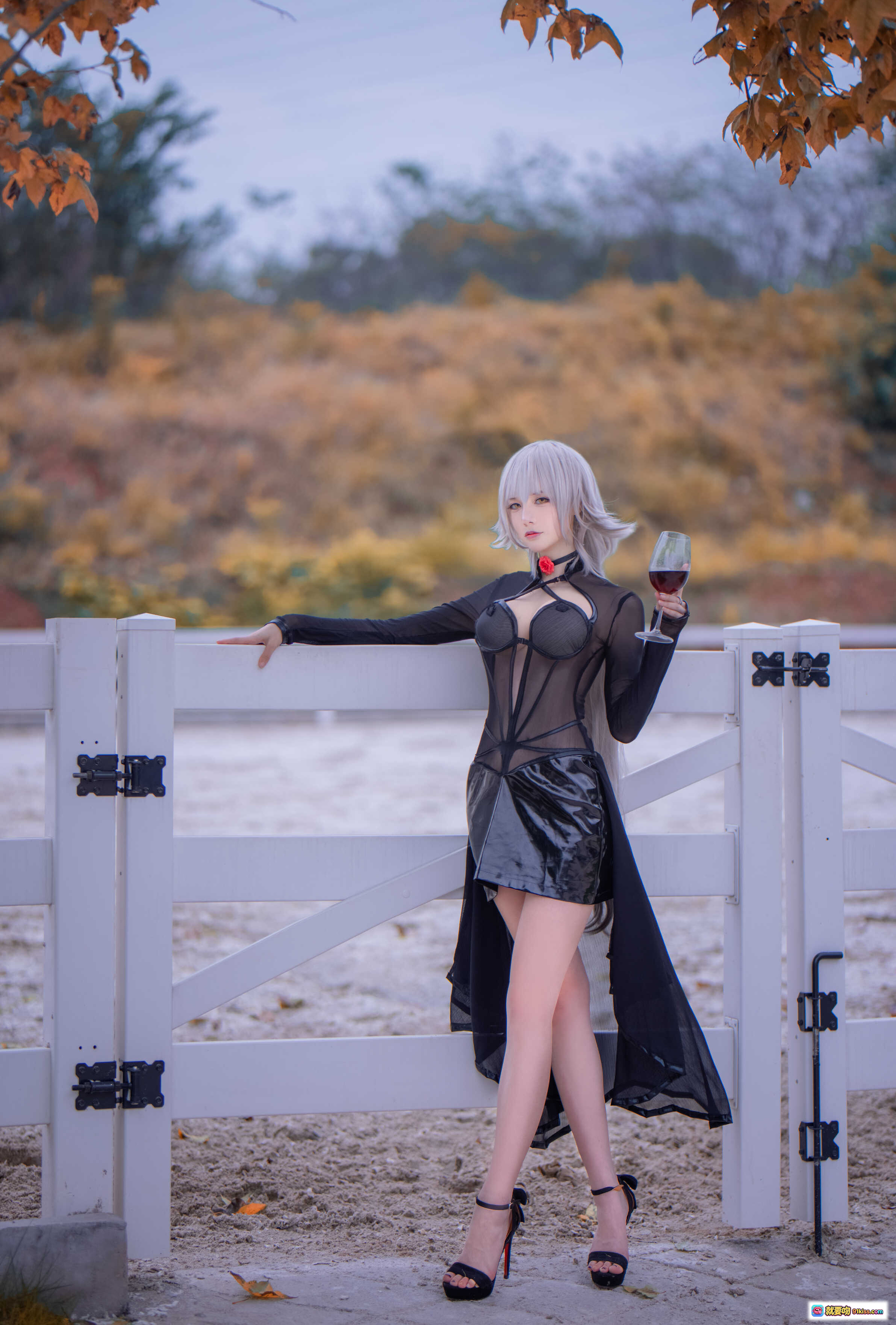 图片[5] - 仙九Airi NO.016 黑贞马会写真 透明黑纱长裙+漆皮短裙+高跟凉鞋 美腿特写 户外沙地优雅姿态 18P高清图集 - 就要吻