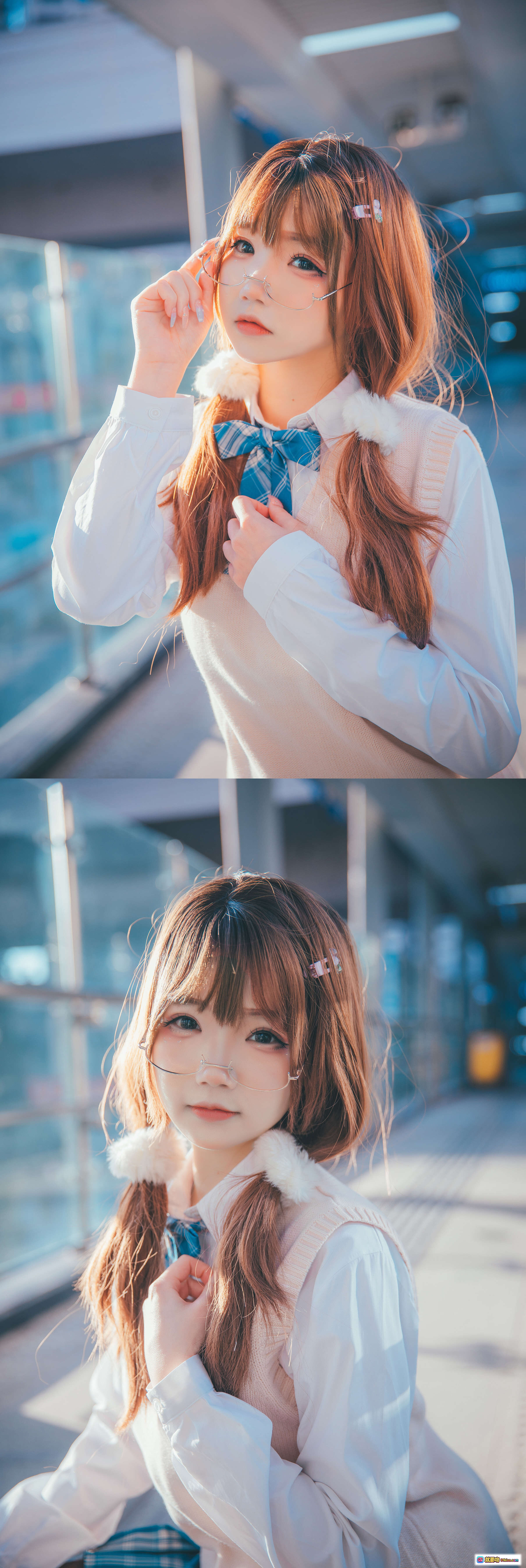 图片[8] - 雪晴Astra NO.038 JK制服少女夕阳街拍写真 蓝格裙黑丝白毛衣校园风日系美少女摄影集 - 就要吻