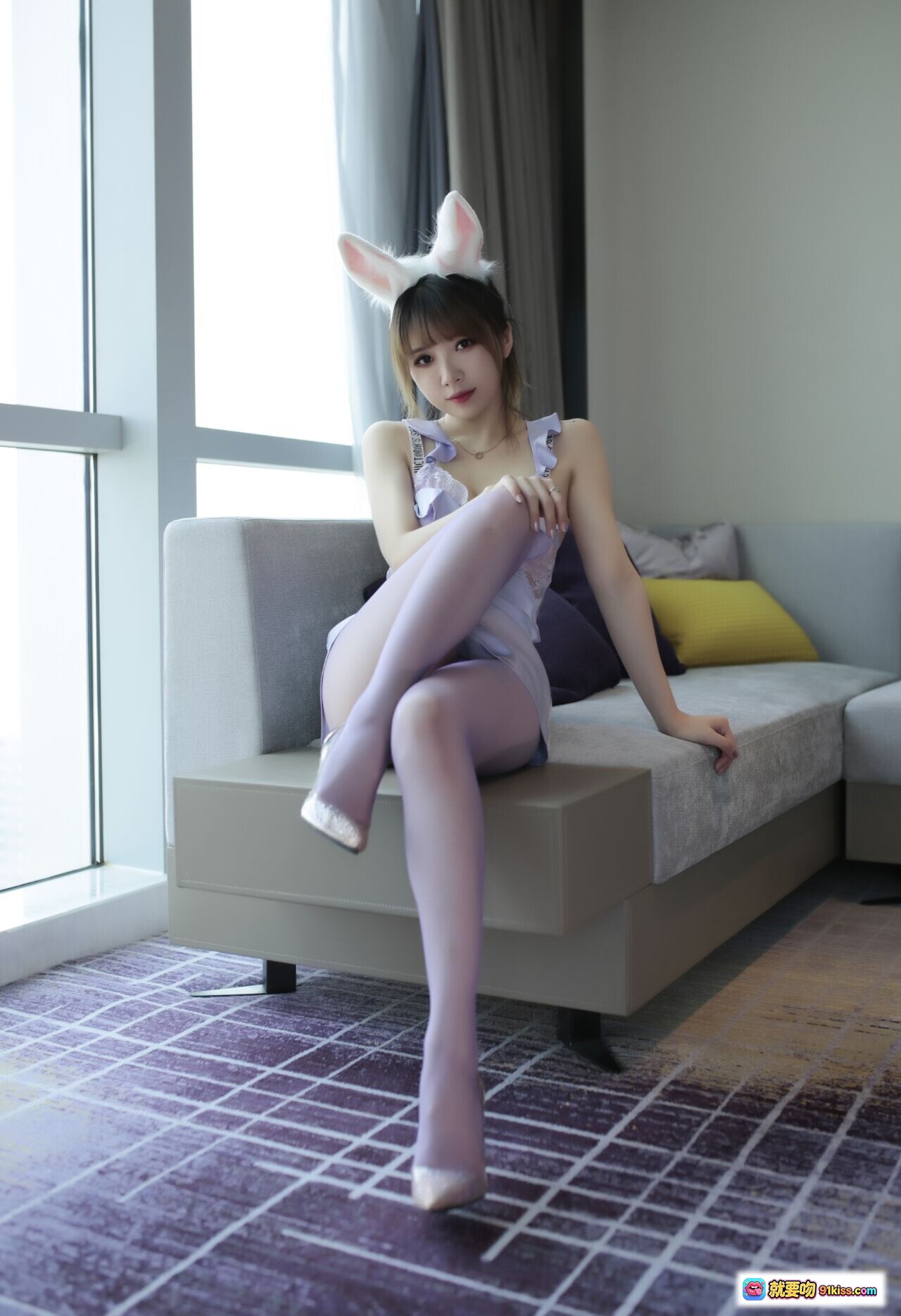 图片[5] - 小女巫露娜NO.028粉紫兔兔写真 甜美兔耳少女 紫色蕾丝裙 清纯可爱风 室内私房摄影 37P高清图集 - 就要吻