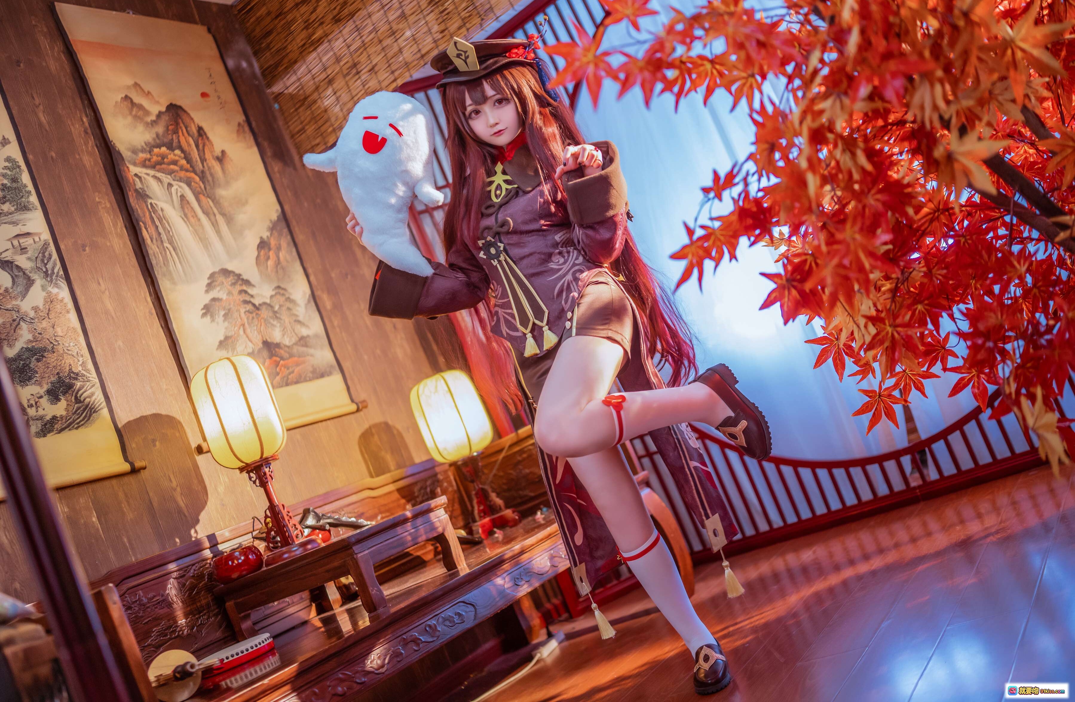 图片[8] - 萌妹Sayako NO.006 原神胡桃COS写真 62P 白丝红边 精致妆容 古风场景 萌系少女 二次元美图 - 就要吻