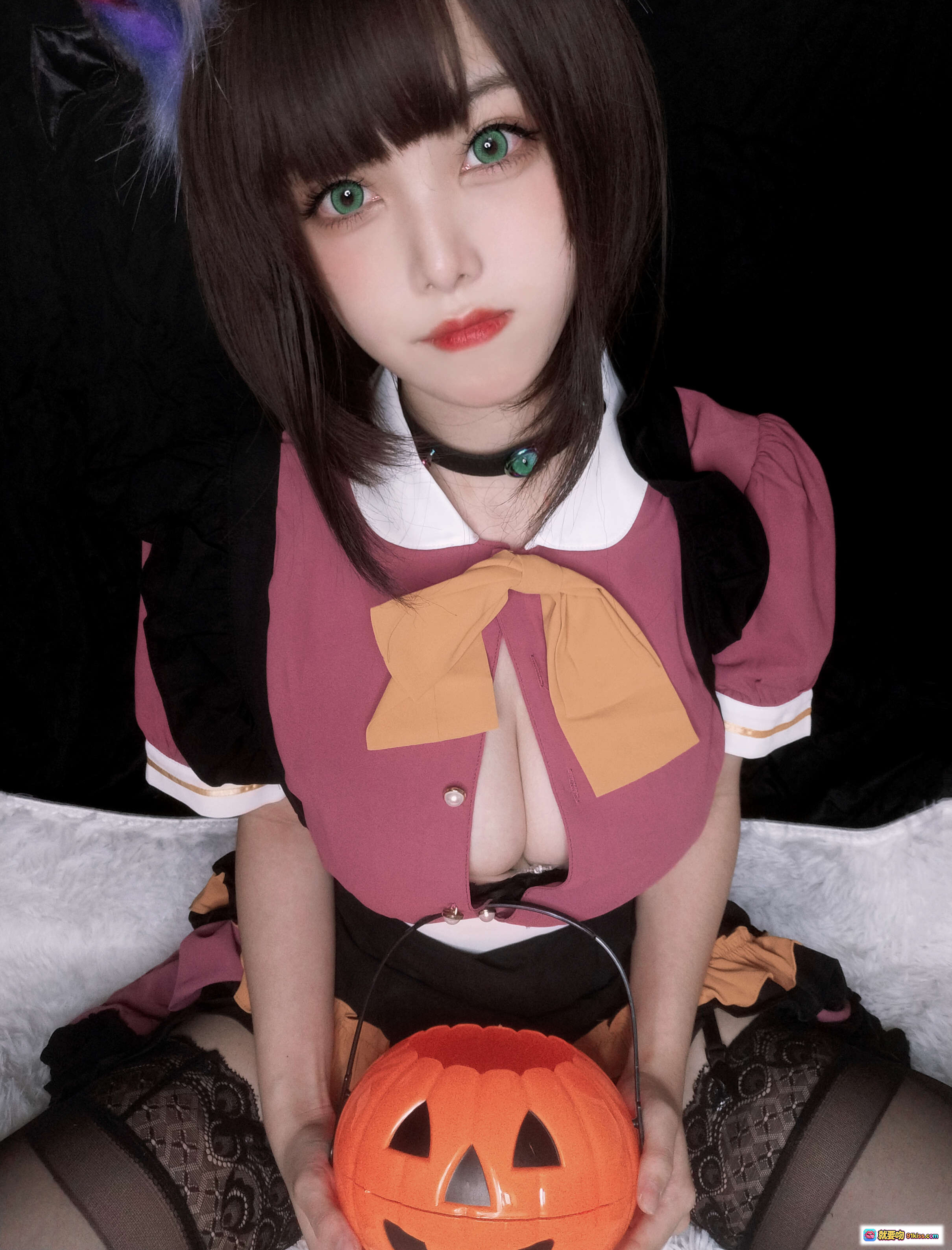 图片[7] - 蜜汁猫裘NO.077万圣节cosplay写真｜猫耳女仆装性感蕾丝黑丝美腿南瓜灯主题27P - 就要吻