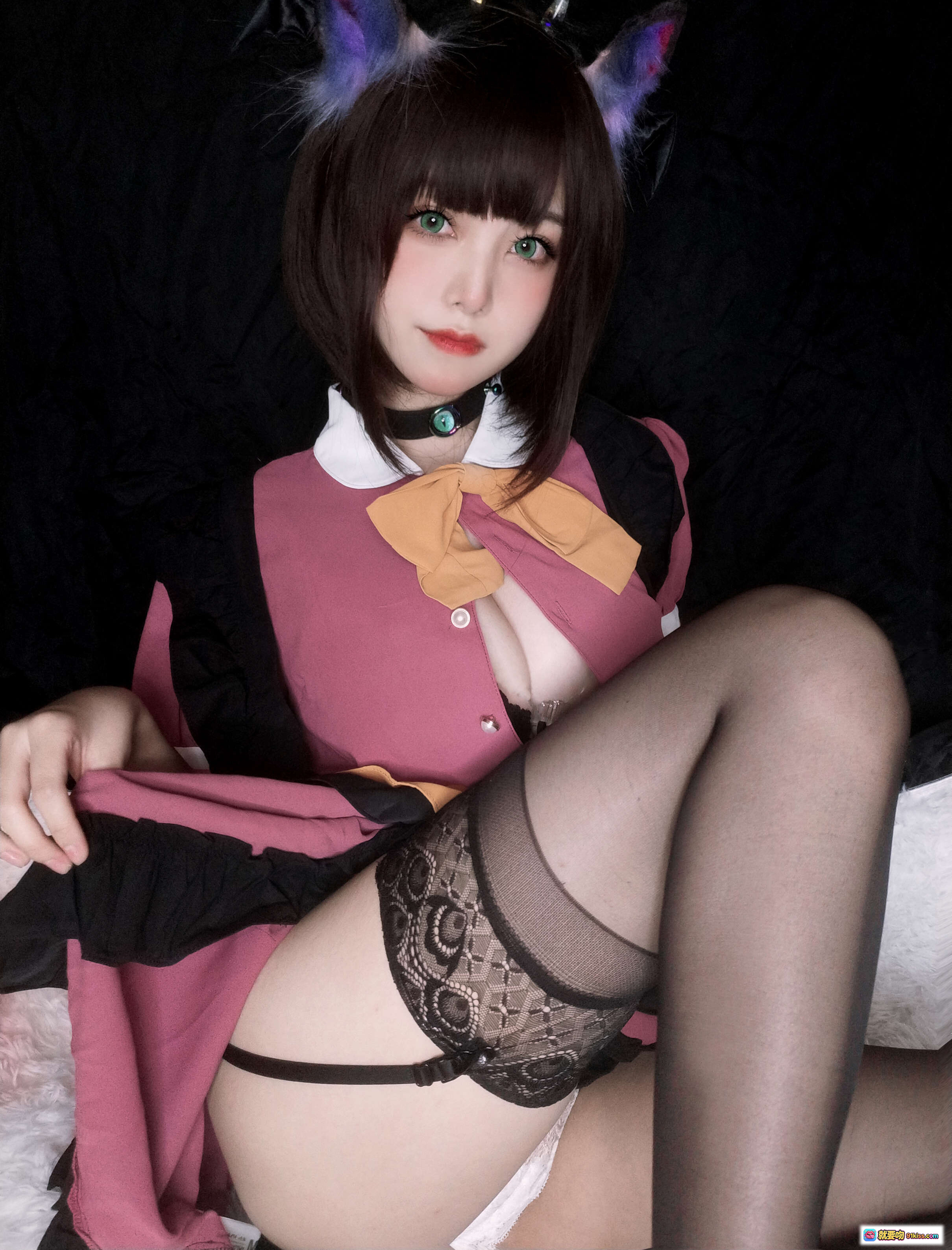 图片[9] - 蜜汁猫裘NO.077万圣节cosplay写真｜猫耳女仆装性感蕾丝黑丝美腿南瓜灯主题27P - 就要吻