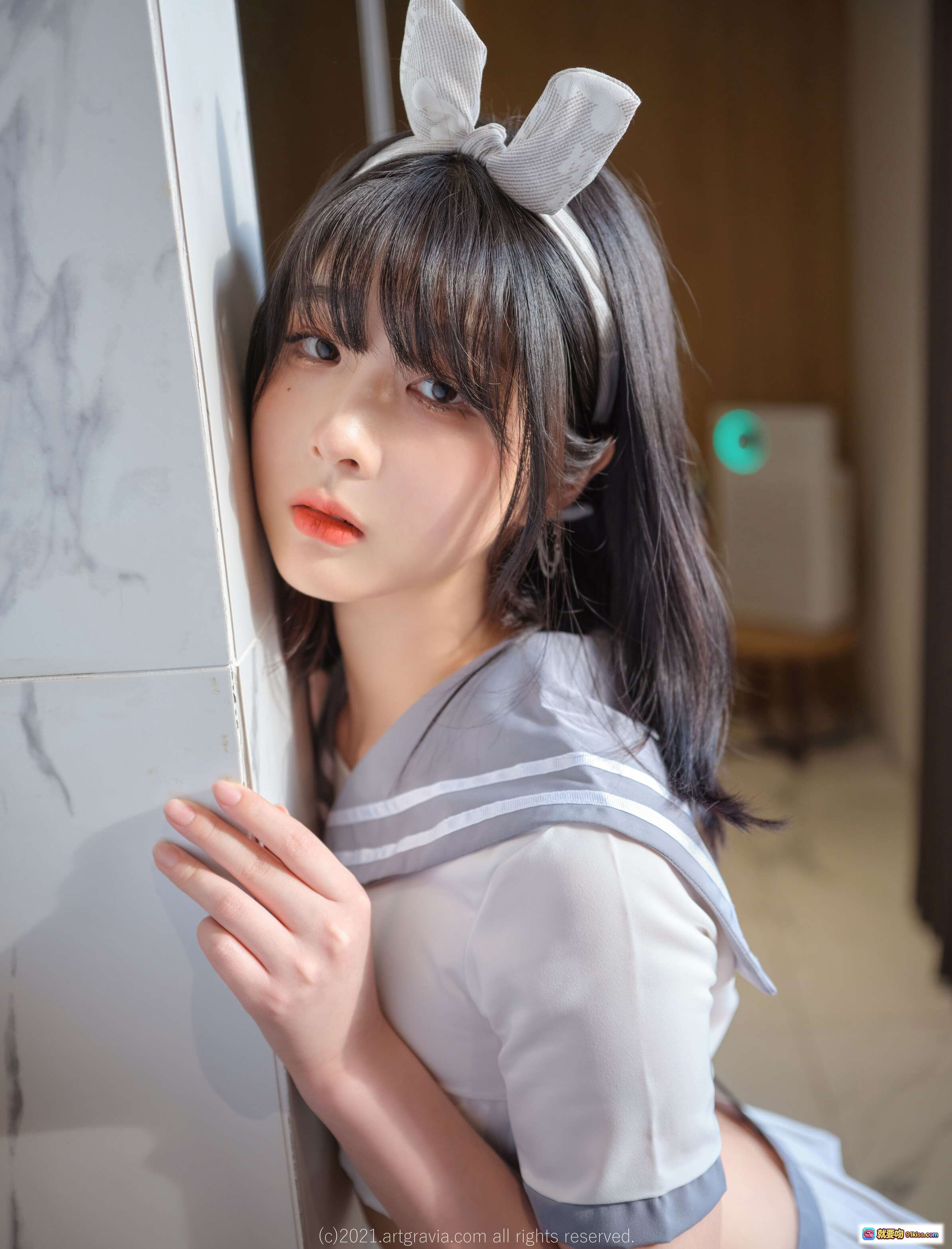 图片[7] - ARTGRAVIA VOL.349 Isabella 水手服少女写真 甜美兔耳造型 白色短裙露背设计 室内黑椅私房美拍 95P高清图集 - 就要吻