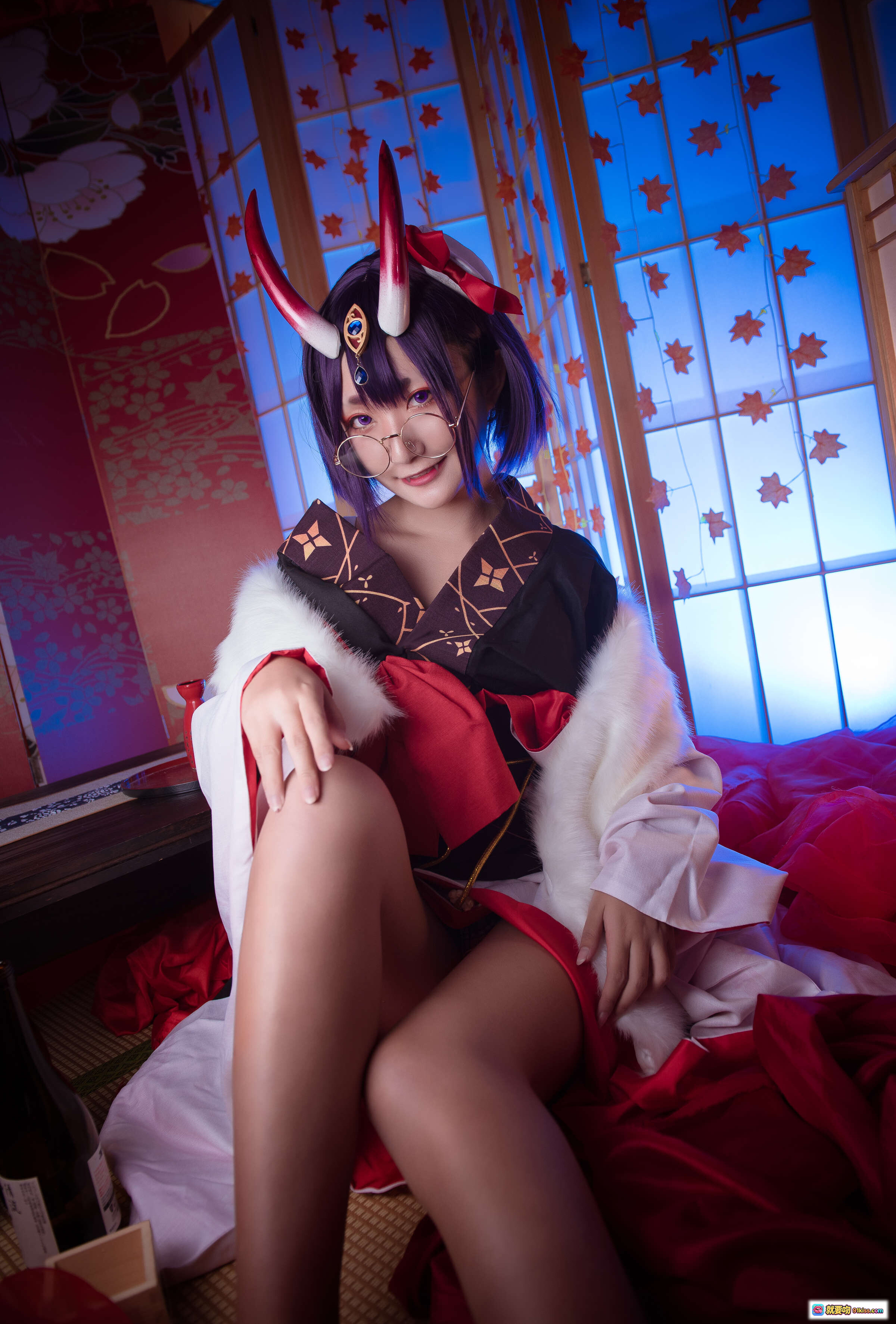 图片[9] - Roroki骷髅姫酒吞童子Cosplay写真 2套和风造型 日式屏风花瓶场景 美腿持酒瓶 32P高清图集 - 就要吻
