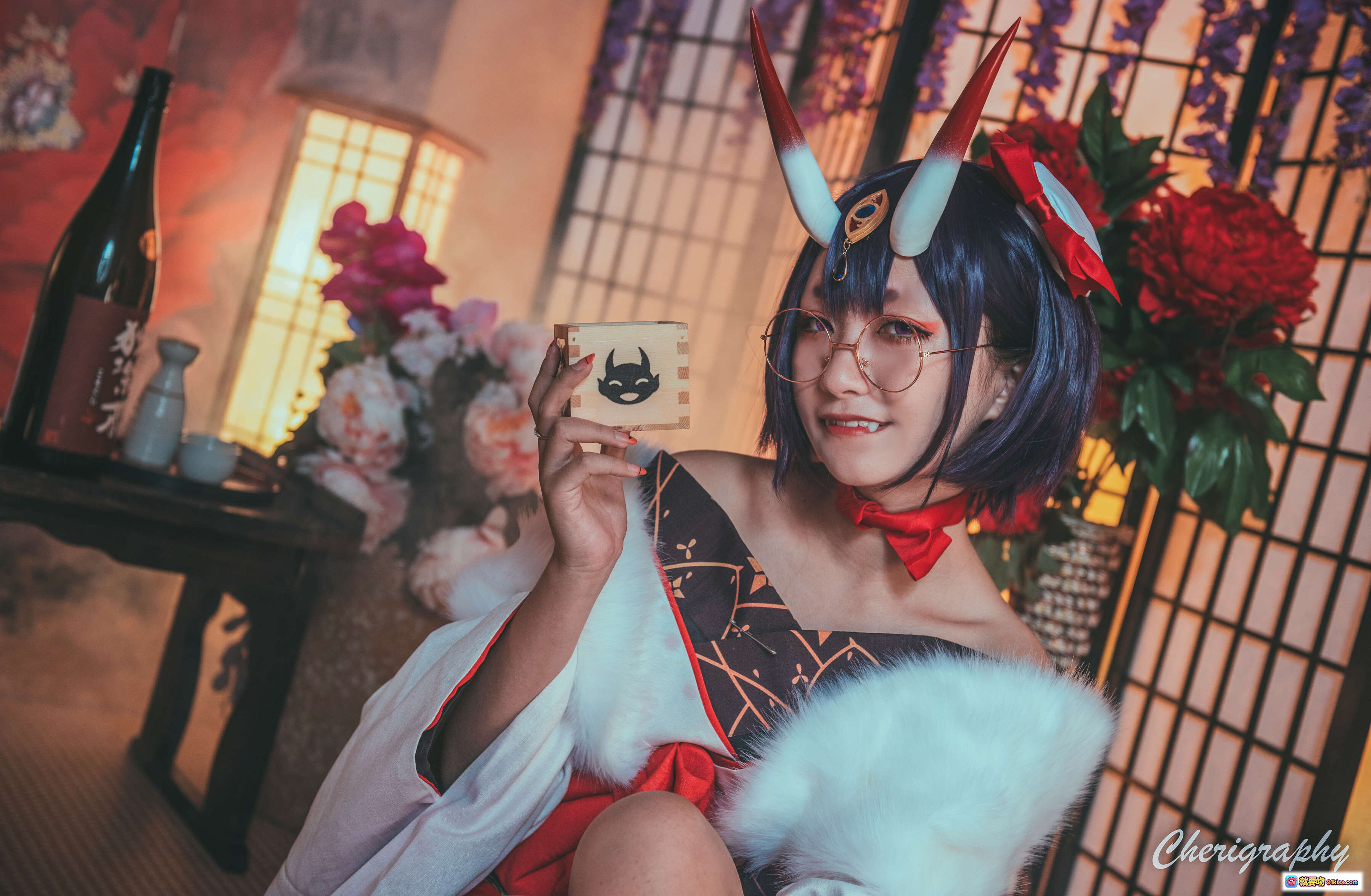 图片[2] - Roroki骷髅姫酒吞童子Cosplay写真 2套和风造型 日式屏风花瓶场景 美腿持酒瓶 32P高清图集 - 就要吻