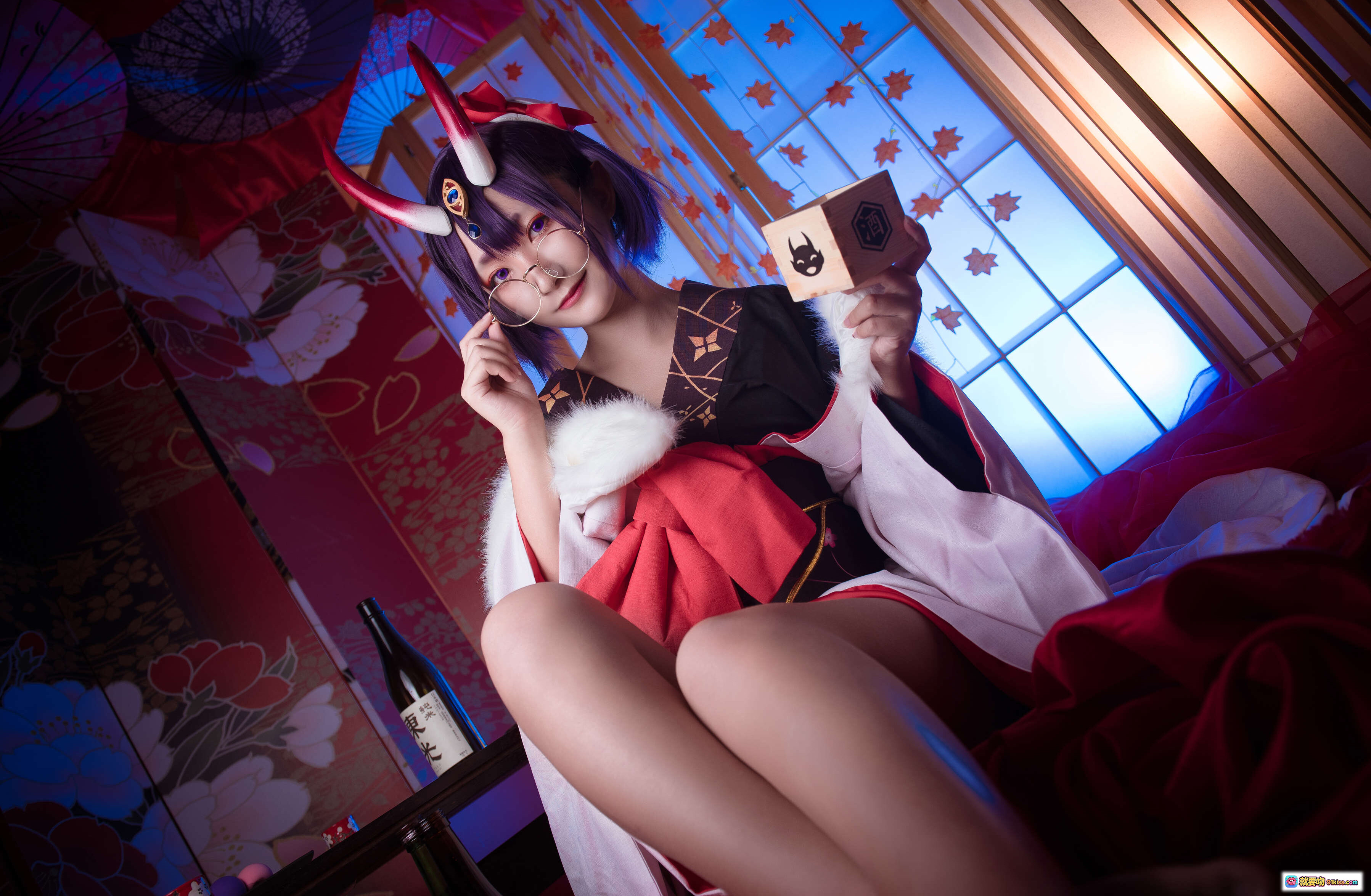 图片[10] - Roroki骷髅姫酒吞童子Cosplay写真 2套和风造型 日式屏风花瓶场景 美腿持酒瓶 32P高清图集 - 就要吻
