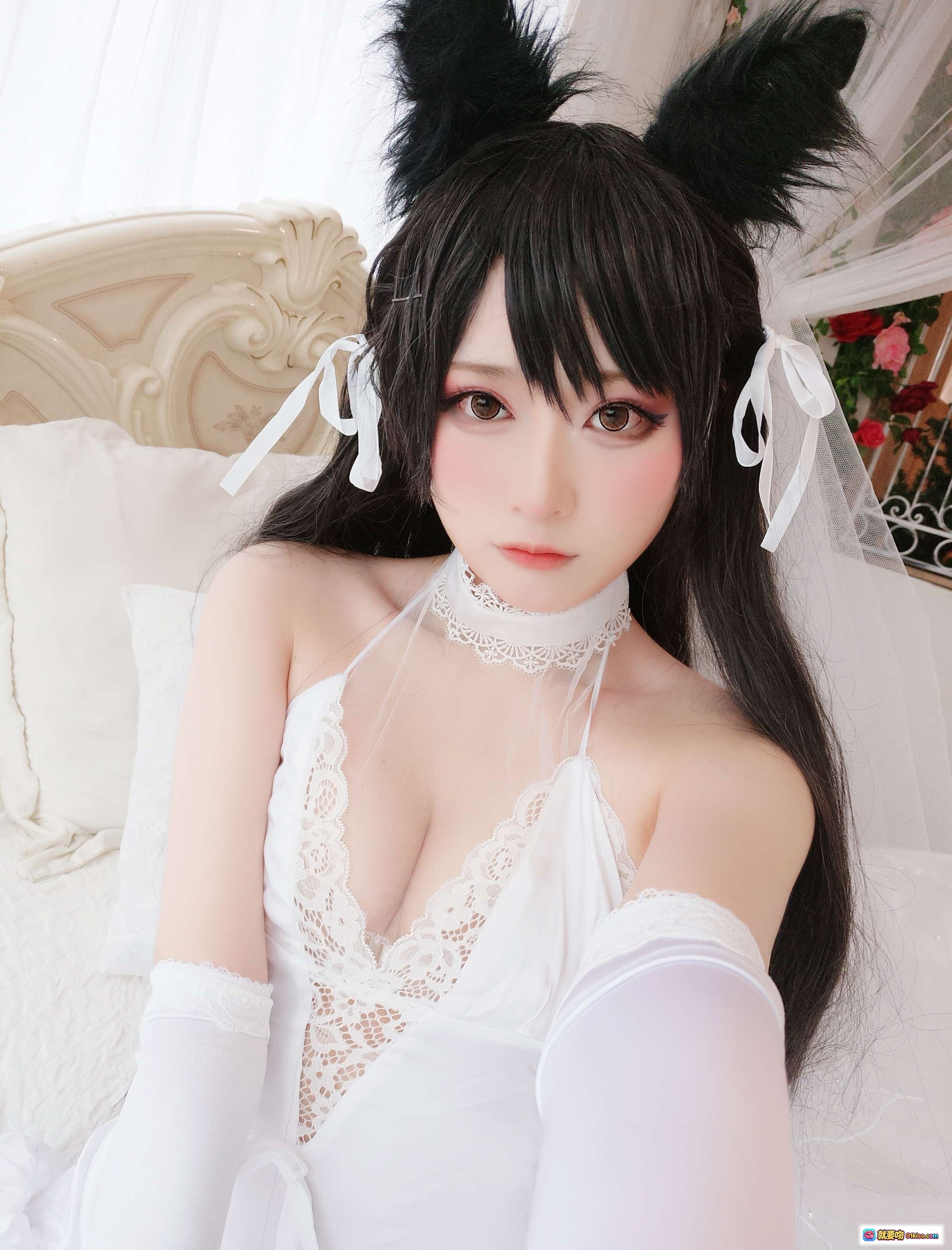 图片[1] - Yuki亭一月Fantia会员限定写真76P｜黑发兔耳少女白蕾丝睡衣私房美图 - 就要吻