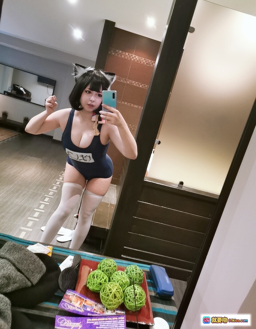 图片[1] - Yoshinobi NO.031 Yamashiro Cosplay写真｜猫耳泳装+过膝袜｜镜前自拍美图64P - 就要吻