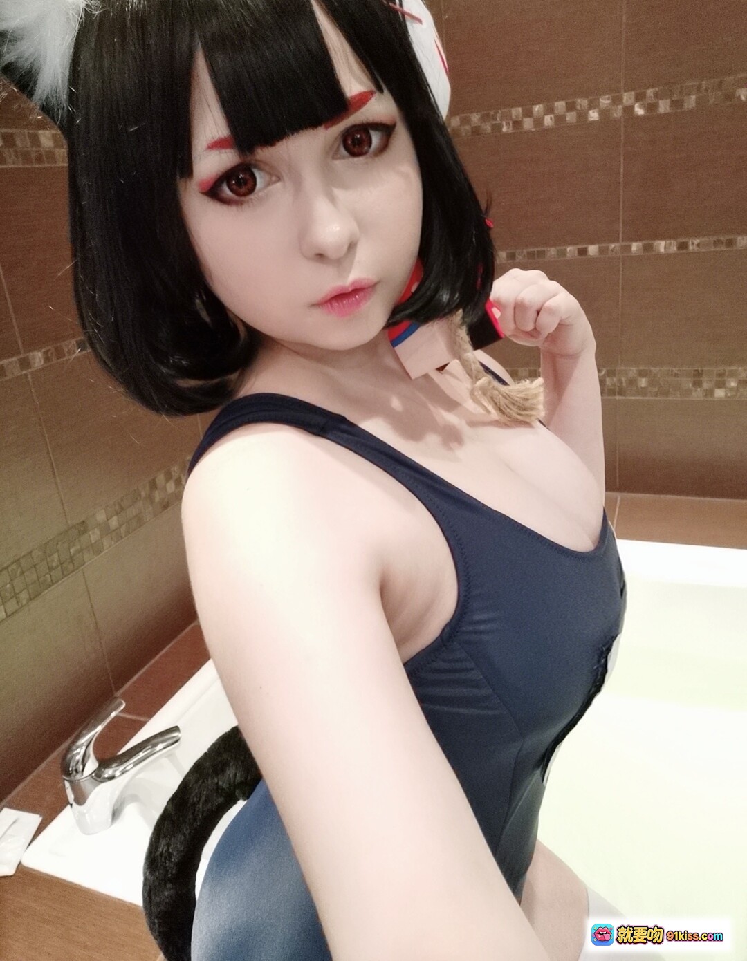 图片[10] - Yoshinobi NO.031 Yamashiro Cosplay写真｜猫耳泳装+过膝袜｜镜前自拍美图64P - 就要吻