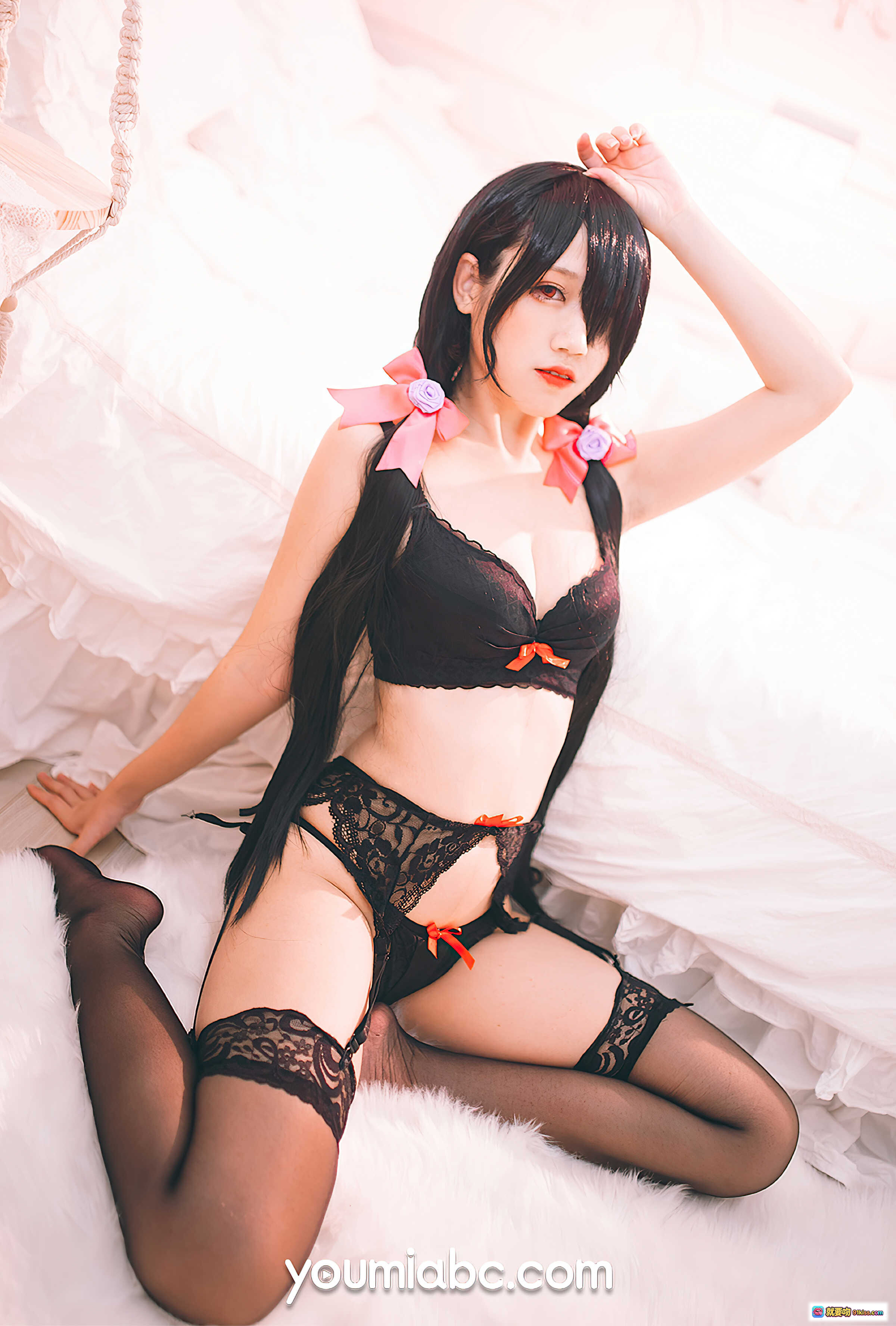 图片[5] - 黑丝狂三呆猫浴室淋浴写真 – 你蜜YouMi性感蕾丝吊袜带湿身诱惑美腿特写 - 就要吻