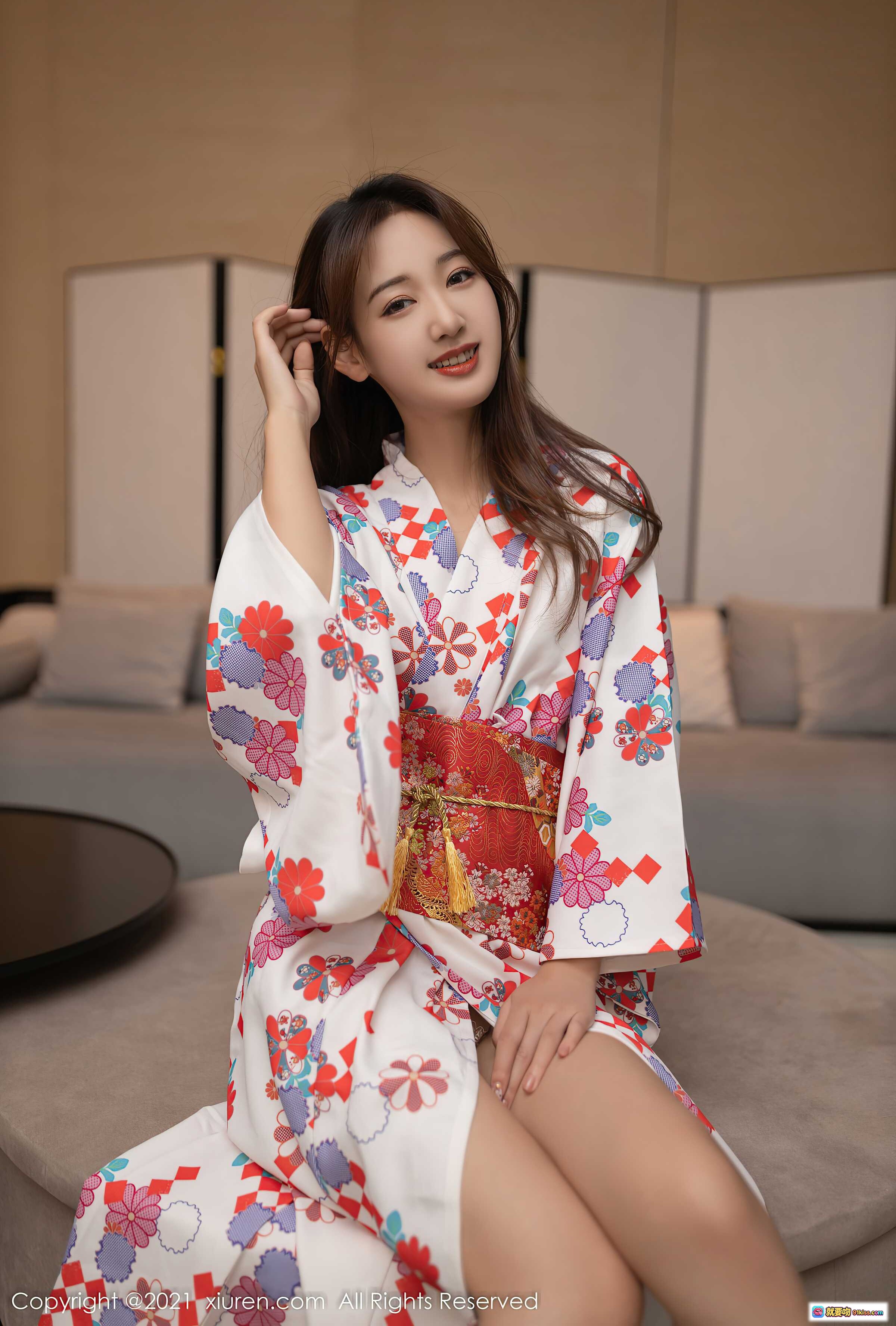 图片[9] - 唐安琪和服写真 | 江浙沪旅拍 | 白底花卉图案 | 红腰带配木屐 | 日式传统服饰美拍 - 就要吻