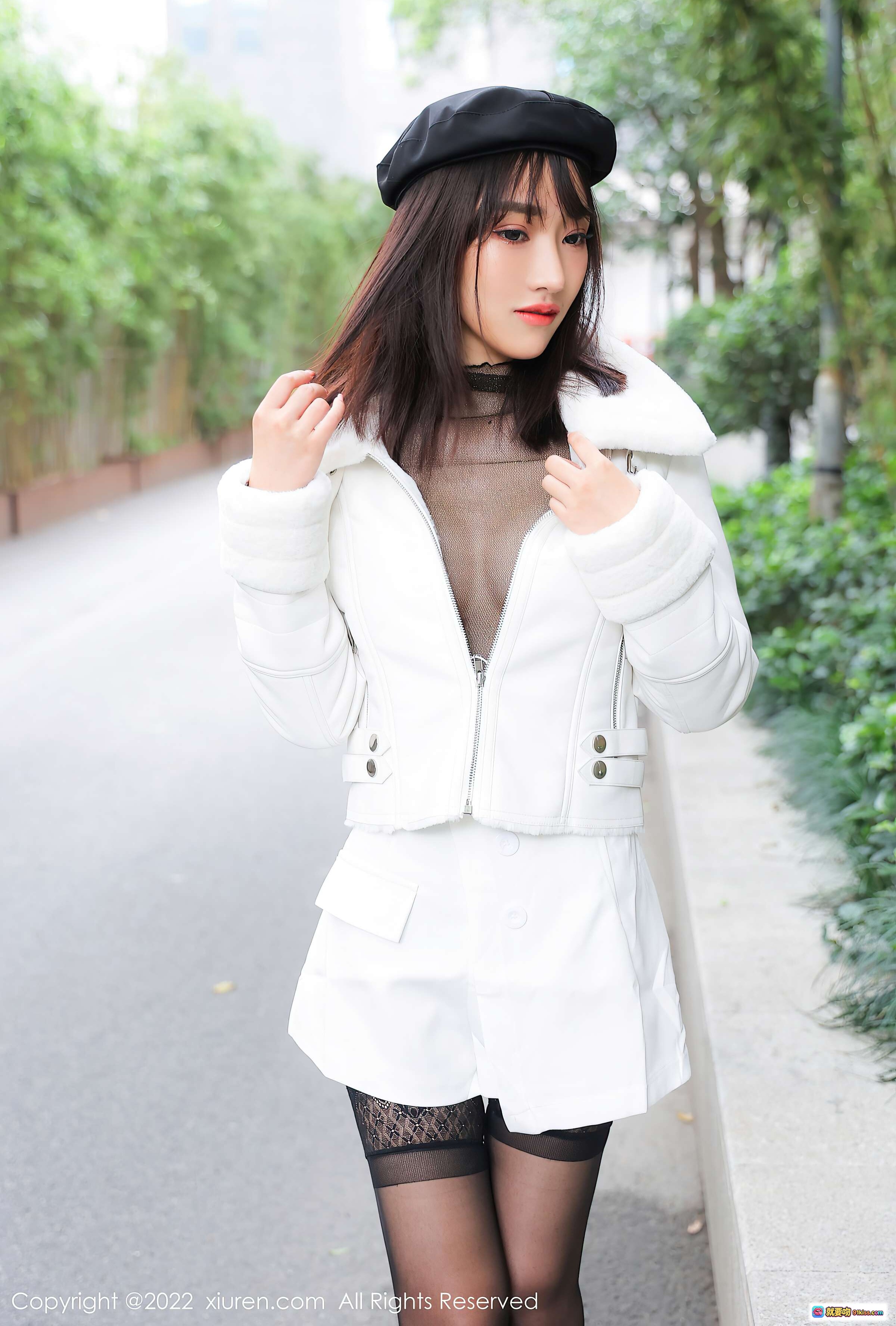 图片[6] - 西门小玉黑丝美腿写真｜白色外套贝雷帽时尚街拍｜XiuRen秀人网2022精选高清图集 - 就要吻