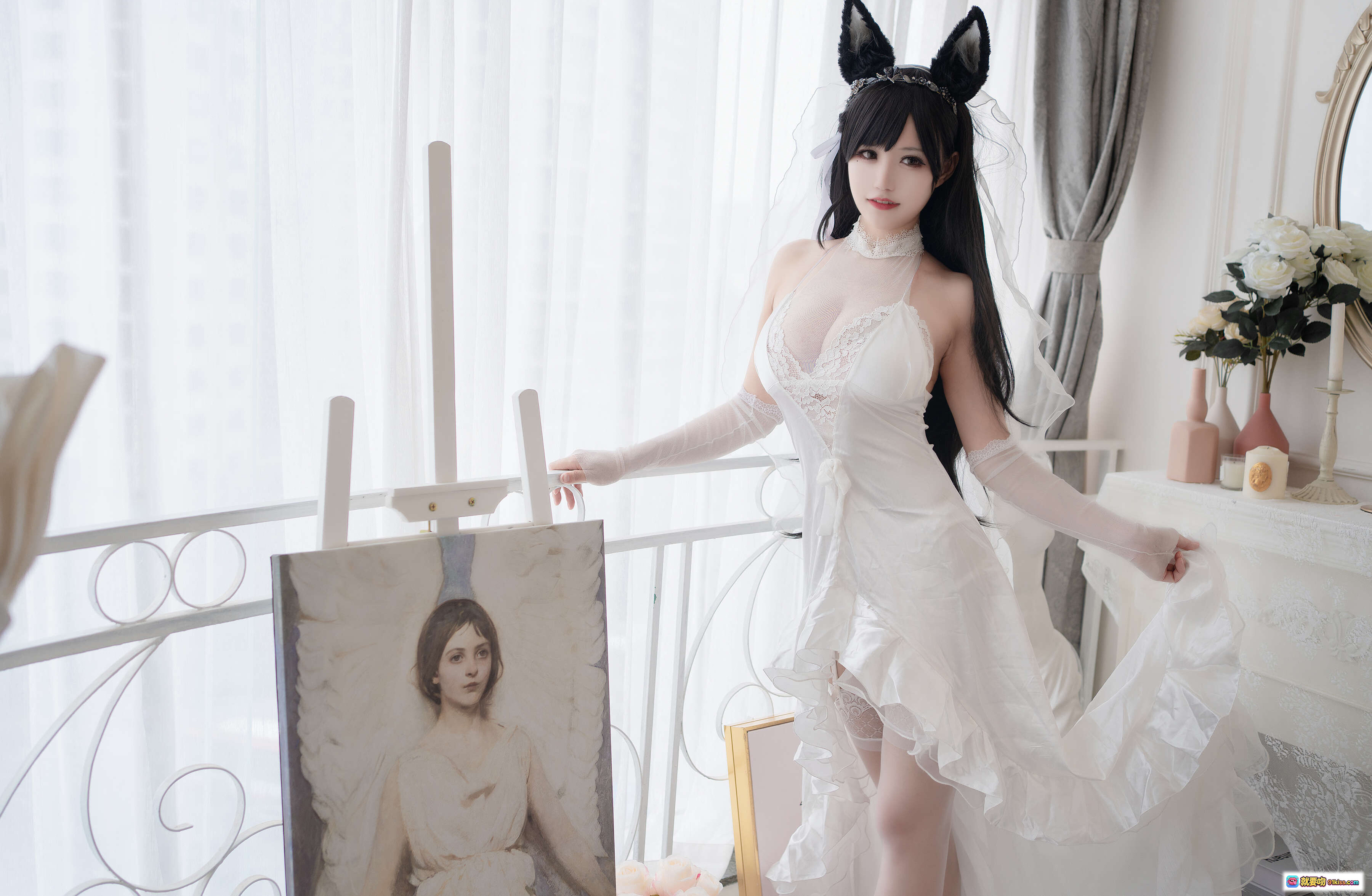 图片[1] - 小仓千代W NO.017 爱宕婚纱写真 甜美猫耳新娘 白色蕾丝长裙 室内柔光艺术照 20P高清图集 - 就要吻