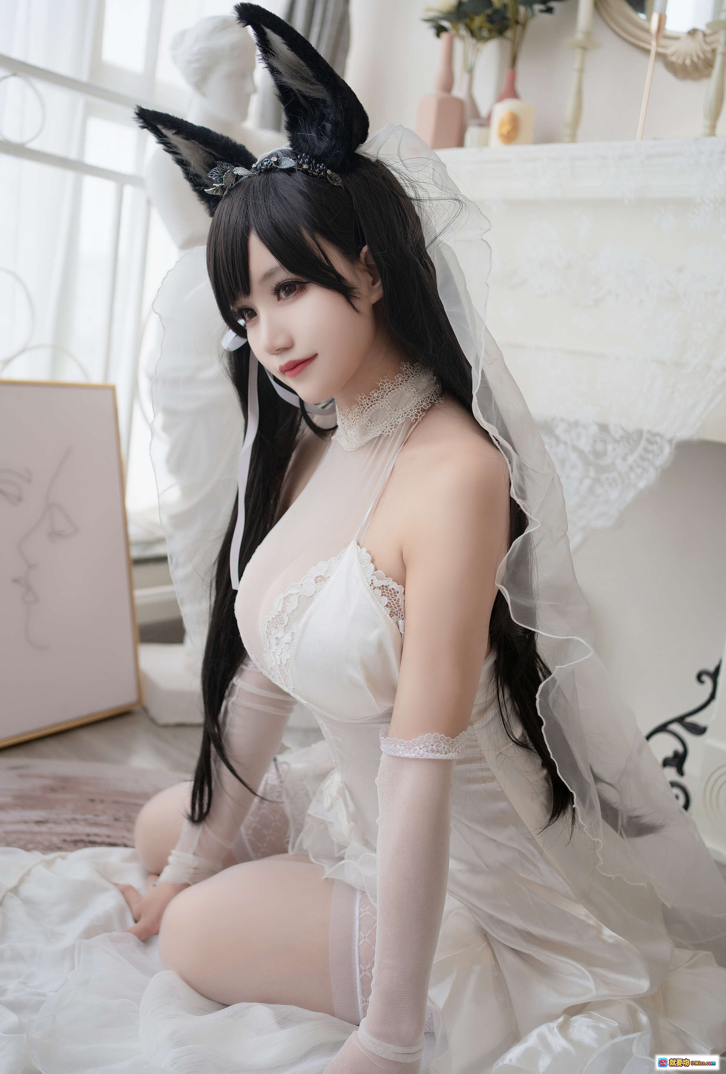 图片[7] - 小仓千代W NO.017 爱宕婚纱写真 甜美猫耳新娘 白色蕾丝长裙 室内柔光艺术照 20P高清图集 - 就要吻