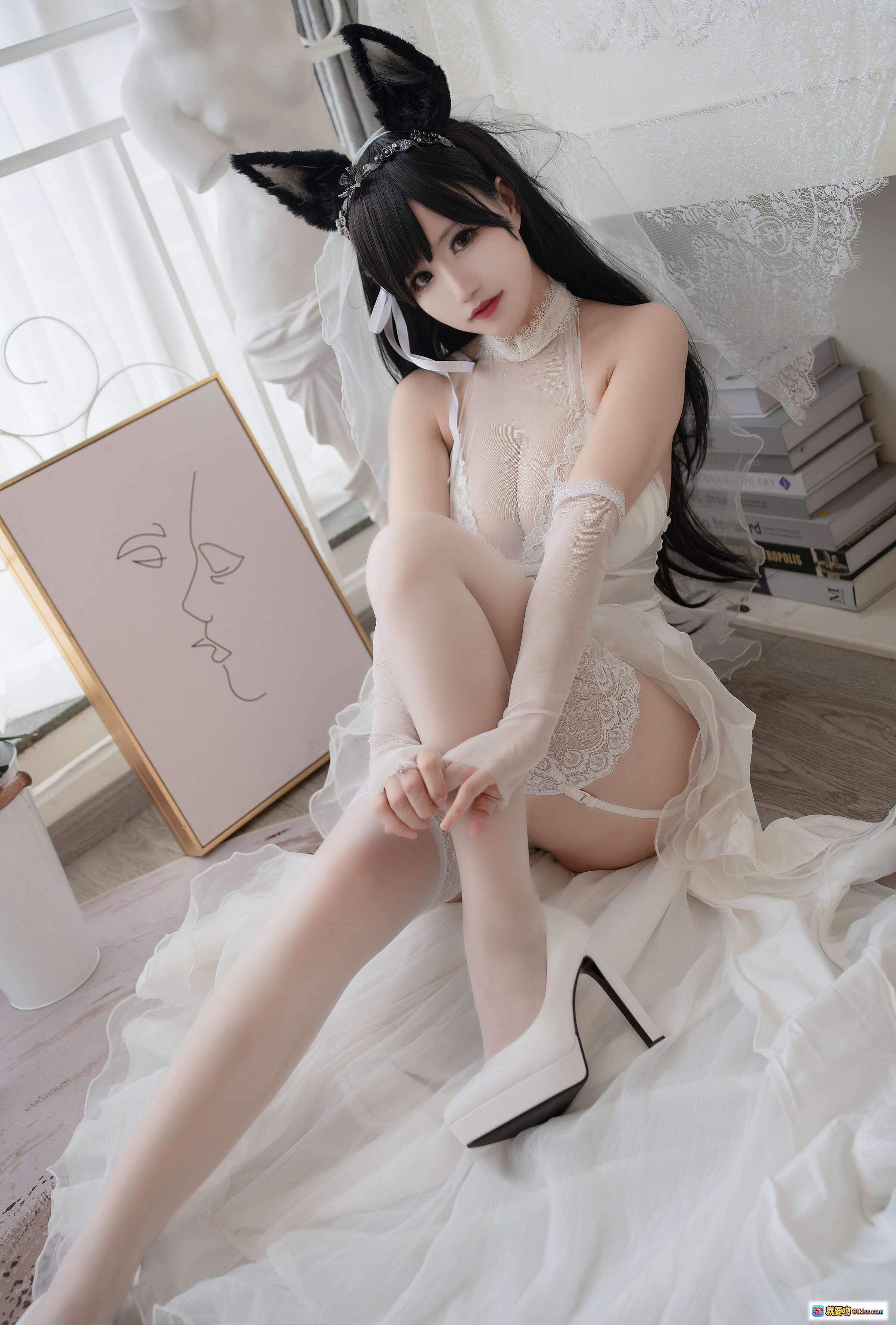 图片[3] - 小仓千代W NO.017 爱宕婚纱写真 甜美猫耳新娘 白色蕾丝长裙 室内柔光艺术照 20P高清图集 - 就要吻