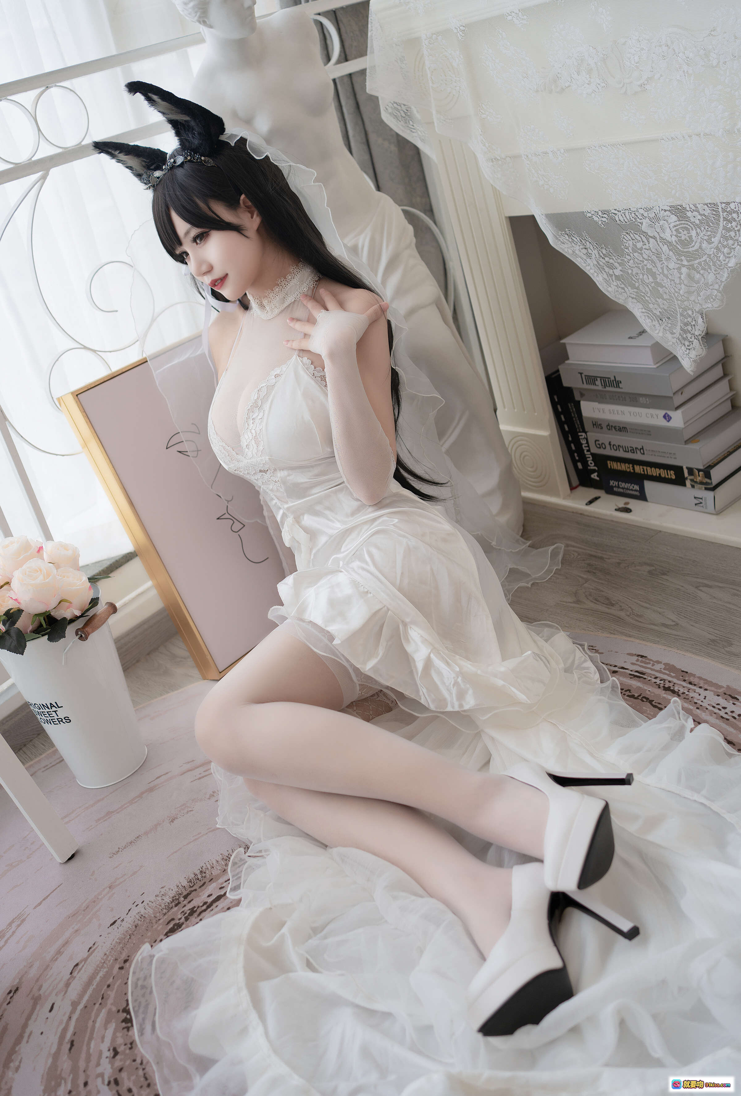 图片[2] - 小仓千代W NO.017 爱宕婚纱写真 甜美猫耳新娘 白色蕾丝长裙 室内柔光艺术照 20P高清图集 - 就要吻